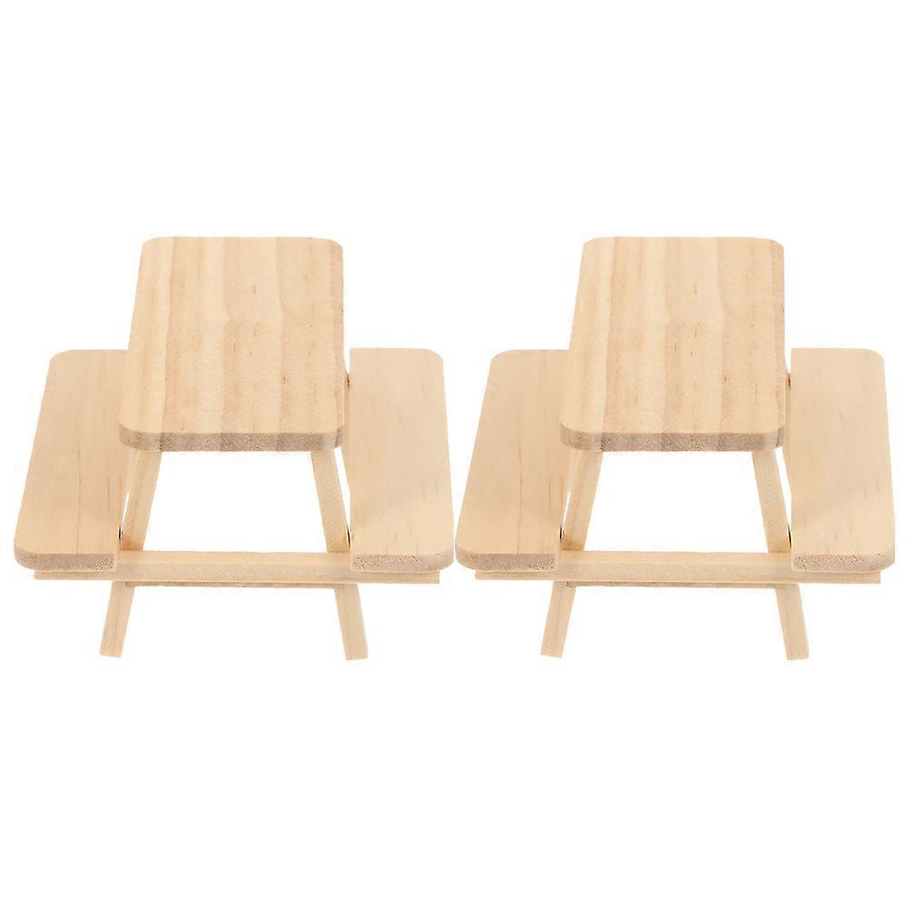 2個の未完成の木製ミニチュアテーブルと椅子セット、ドールハウスの装飾、頑丈なピクニック、ミニチュア写真とシーンセットアップ用のティーテーブルモデル