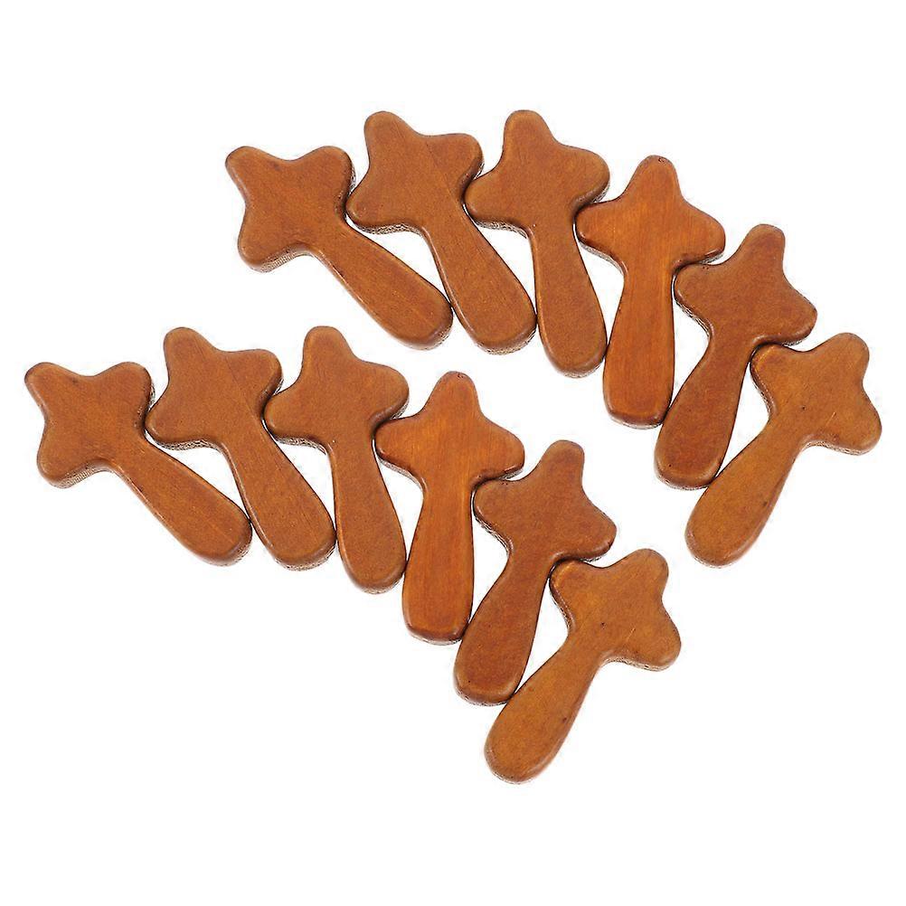 Miniature Wooden Hand Cross Set For Office And Home Use 12Pcs Cross-shaped 2.36X1.34X0.47in Wood