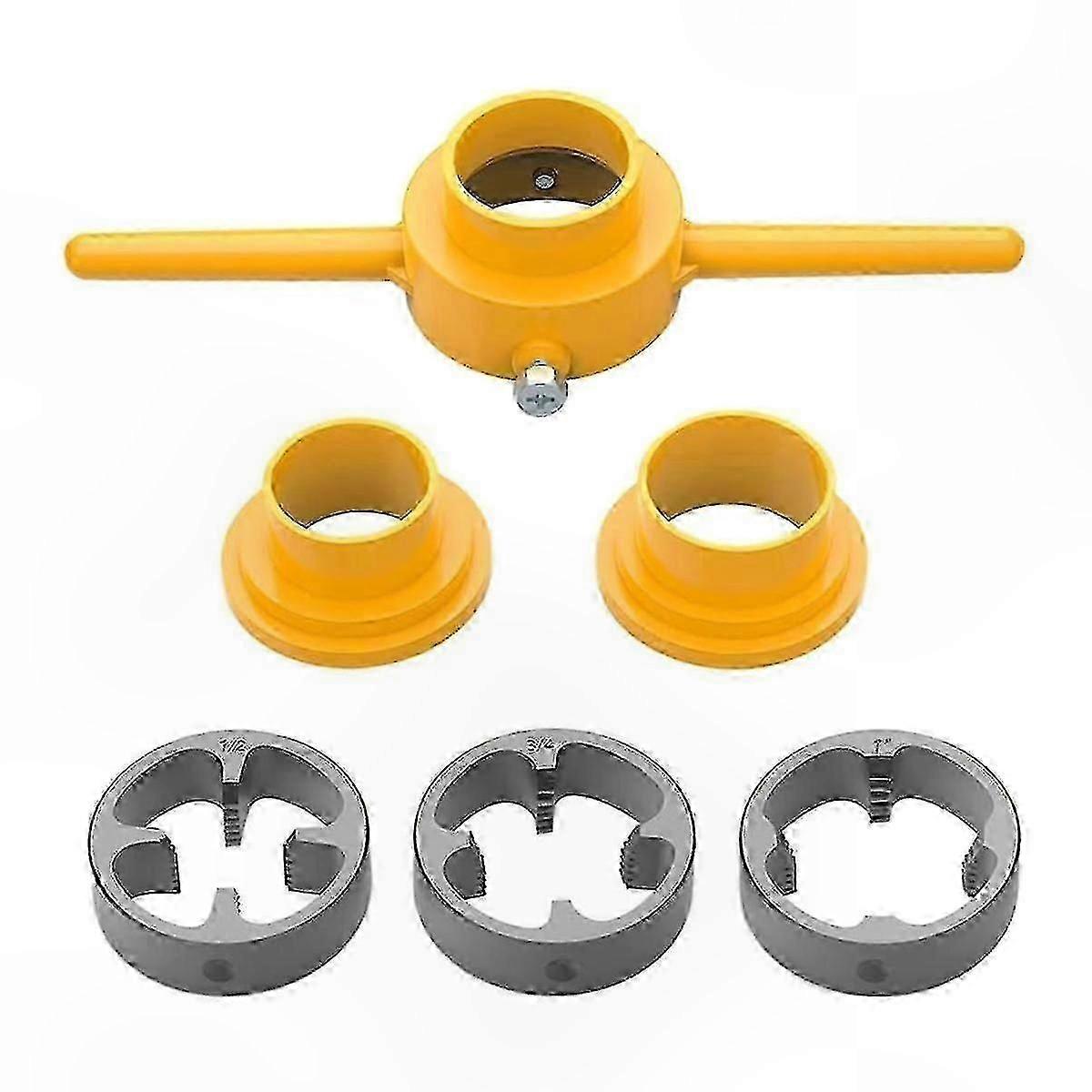 6-Piece PVC Pipe Threader Set with 3 Dies (1/2", 3/4", 1" NPT) - Orange Handle