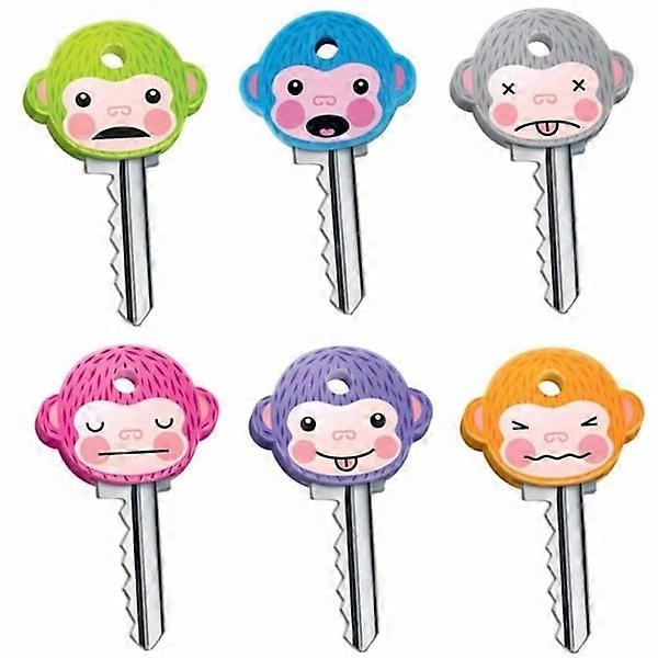 6 pcs key covers with cute monkeys, fits most standard keys, home security.