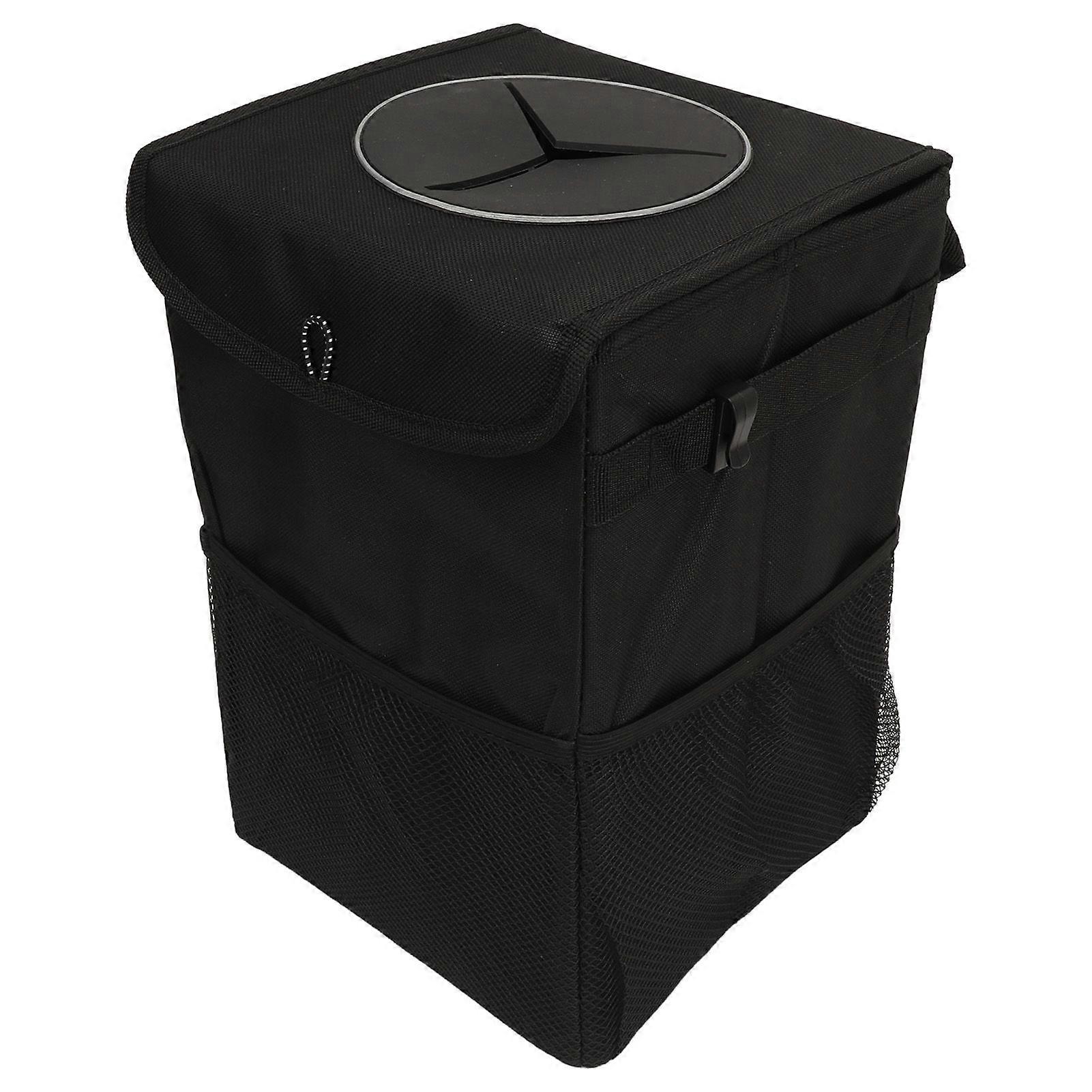 car garbage bin with storage pockets hanging and collapsible
