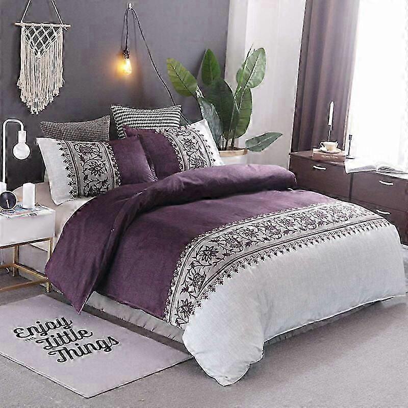 Conjunto de cama de 3 peças para 2 pessoas com motivo estampado Convallaria Violet Capa de edredão reversível com fecho de correr 200 * 200CM