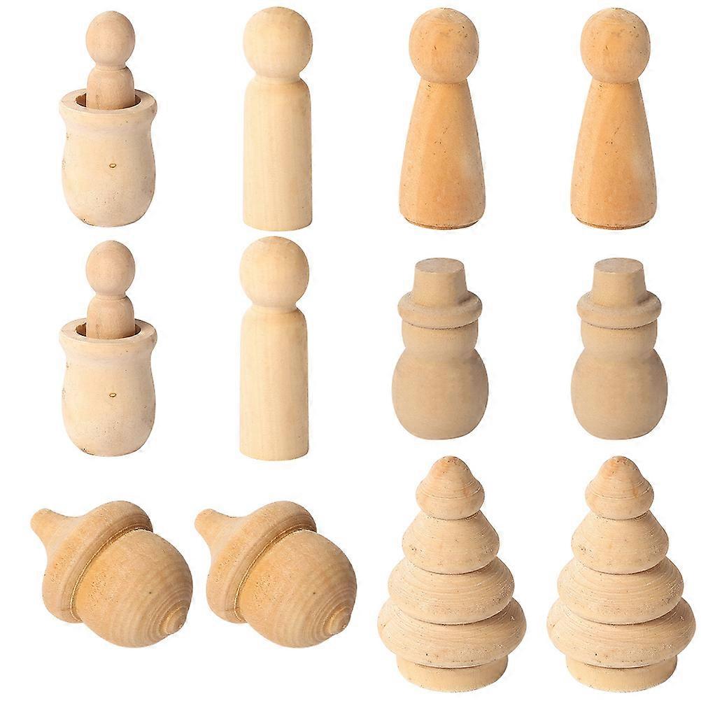 12pcs Unfinished Wooden Peg Dolls Craft Kit Smooth Durable Ornaments for Painting Creative DIY Projects Hand Eye Coordination Development
