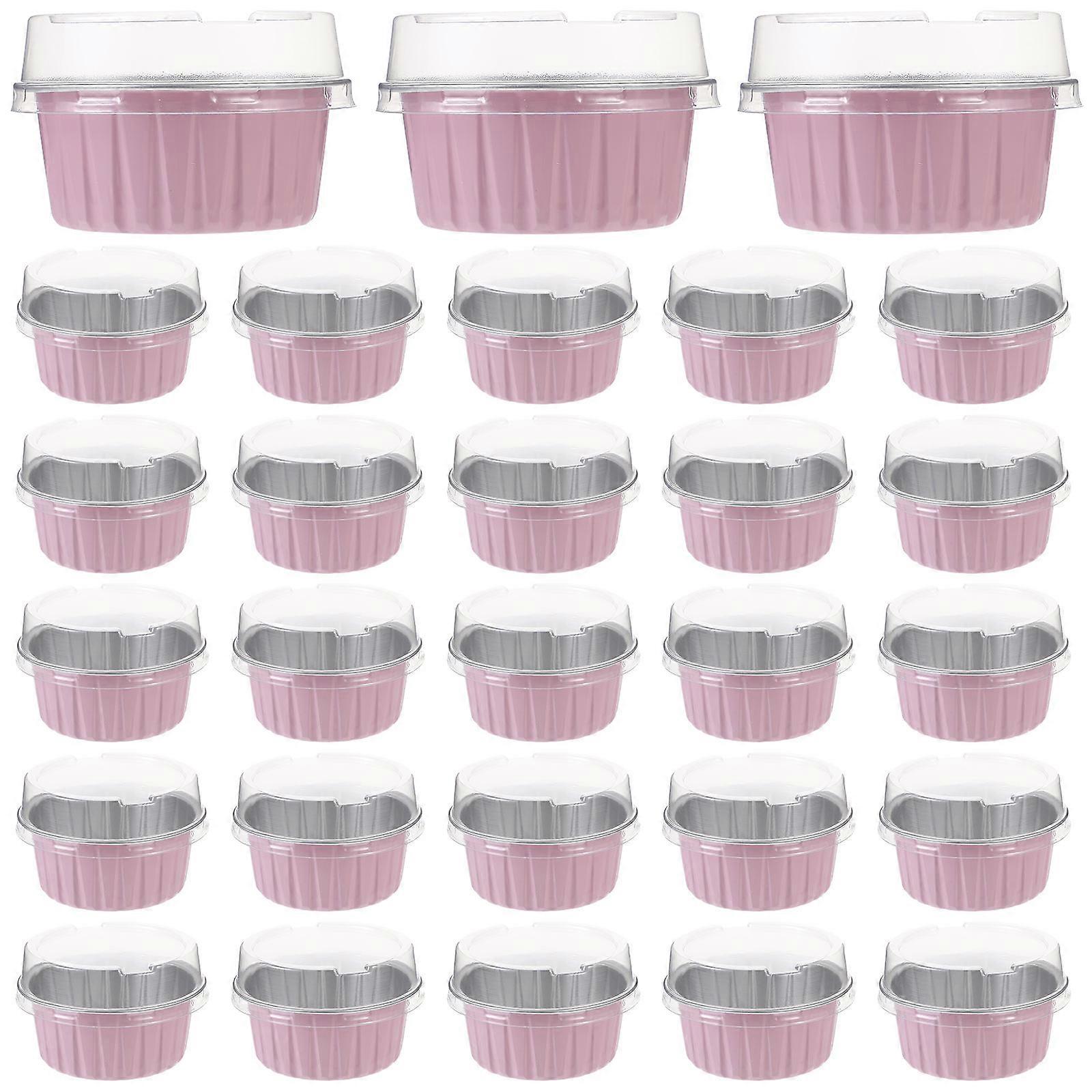 50 Count Pink Aluminum Foil Baking Cups with Lid for Storage and Parties, Practical for Air Fryer and Oven