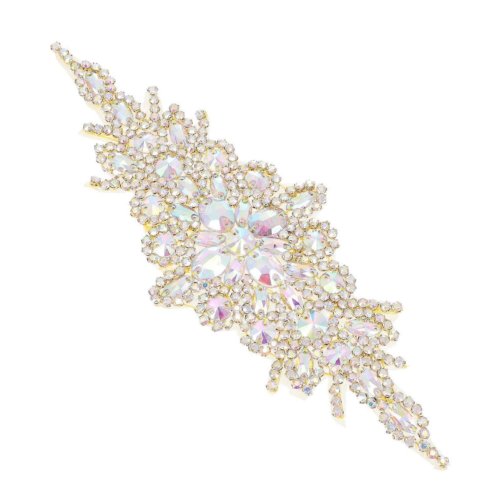 Golden Rhinestone Applique for Decor Synthetic Material Elegant Design Premium Quality Size 2.5 x 1.5 Inches