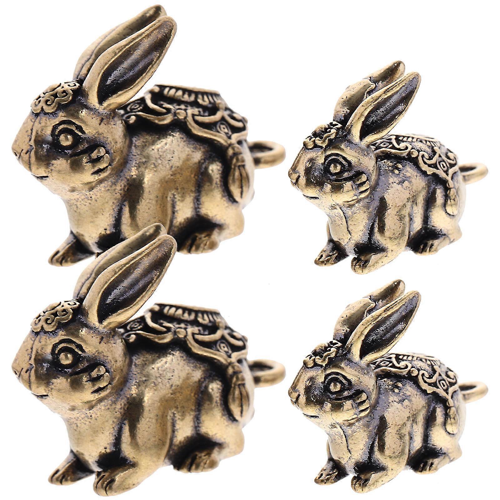 Brass Bunny Pendant Keychain Ornament Suitable For Office Use Craftsmanship 1.10X0.86X0.59In Color 4Pcs