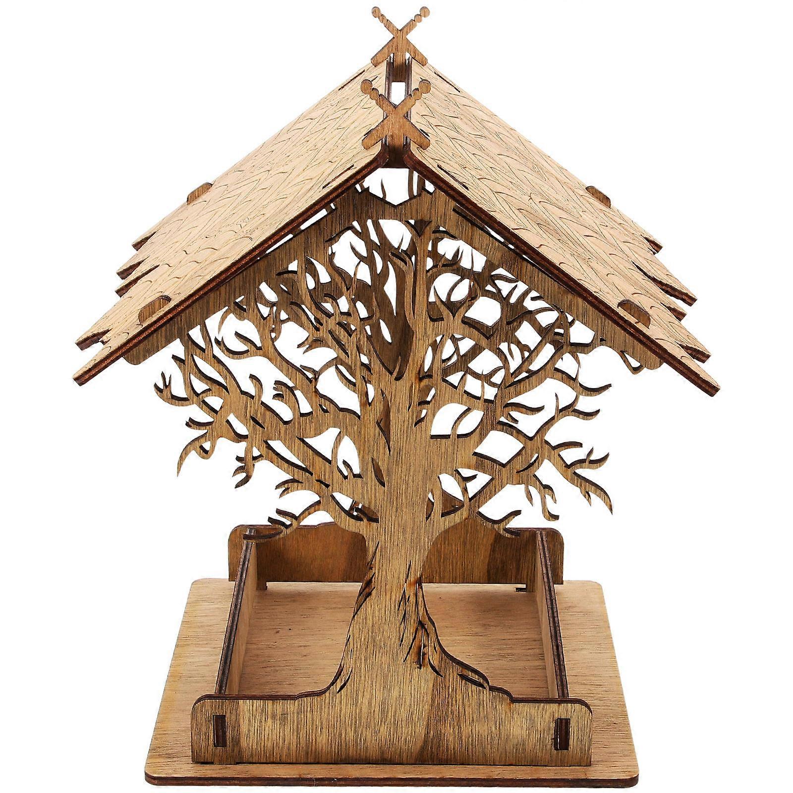 Durable Wood Bird Feeder for Home Brown Color Suitable for Parrots Pigeons Easy to Use 7.5 Inches