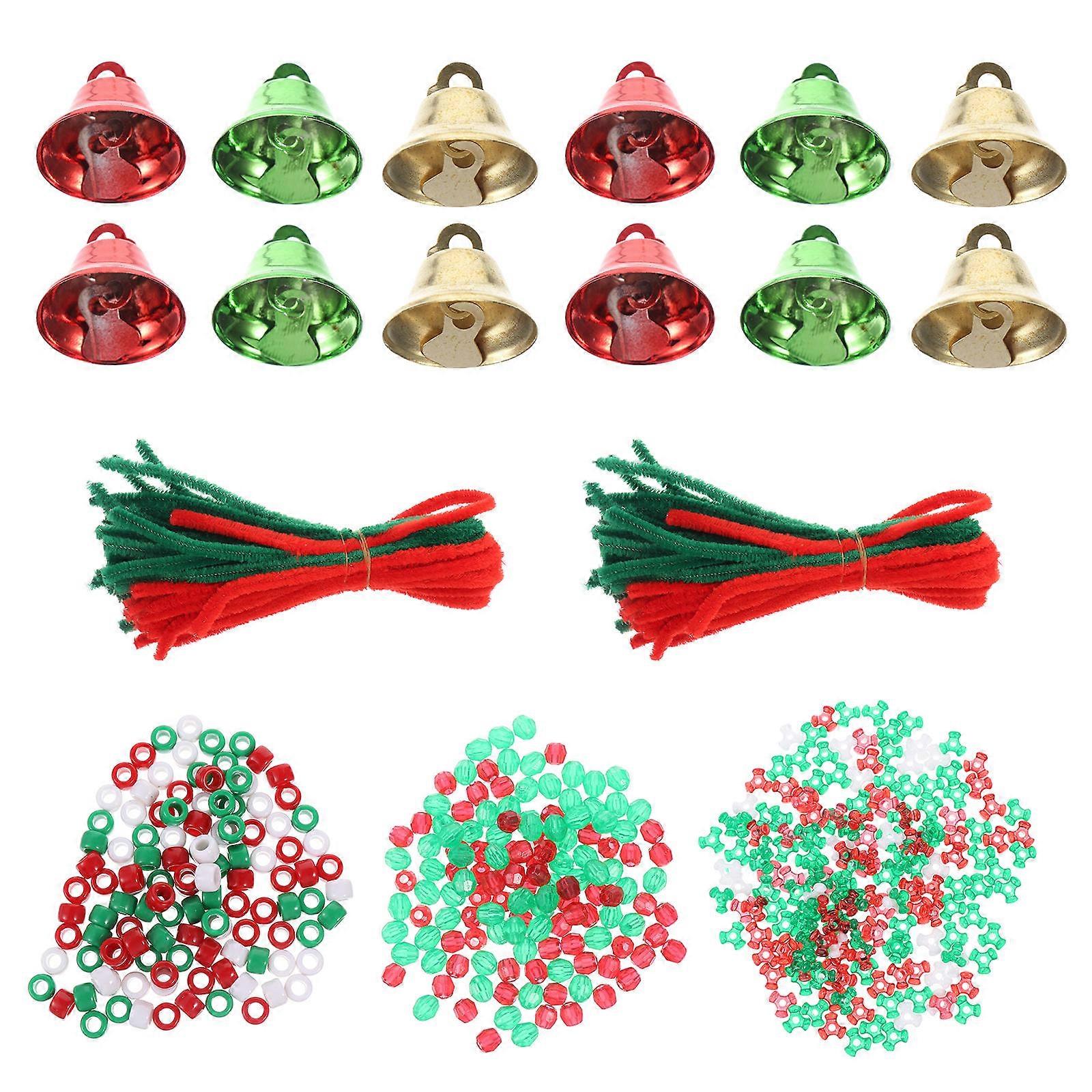 2270Pcs Christmas Craft Bead Set Including Assorted Color Twisted Rods Bells And DIY Supplies For Festive Projects