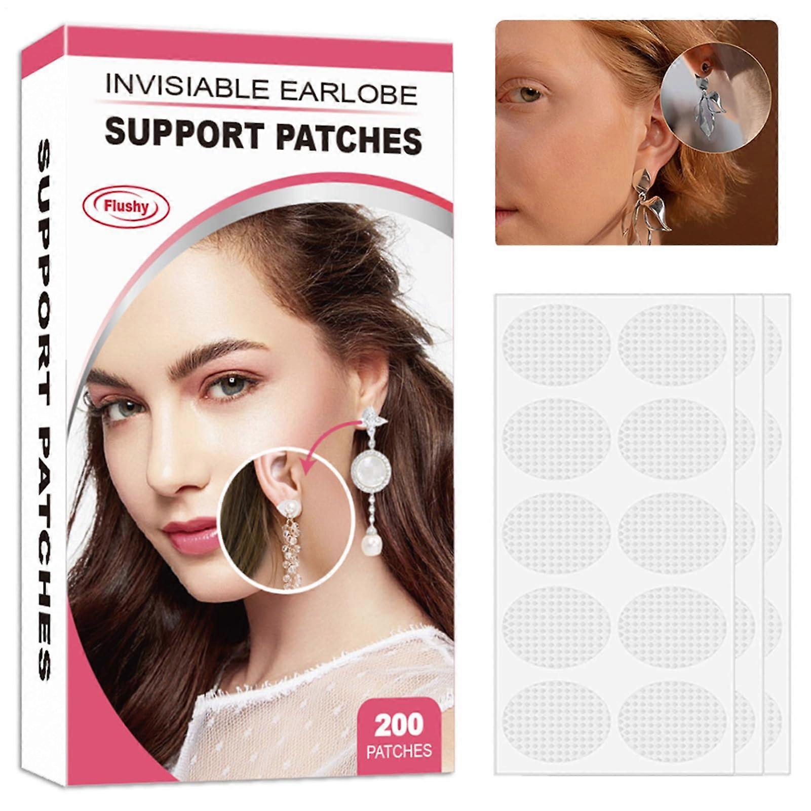 Stud Earrings Sticker for Split Ear Lobes - Waterproof Ear Pads, Heavy Earring Support Protectors, 200 Pack