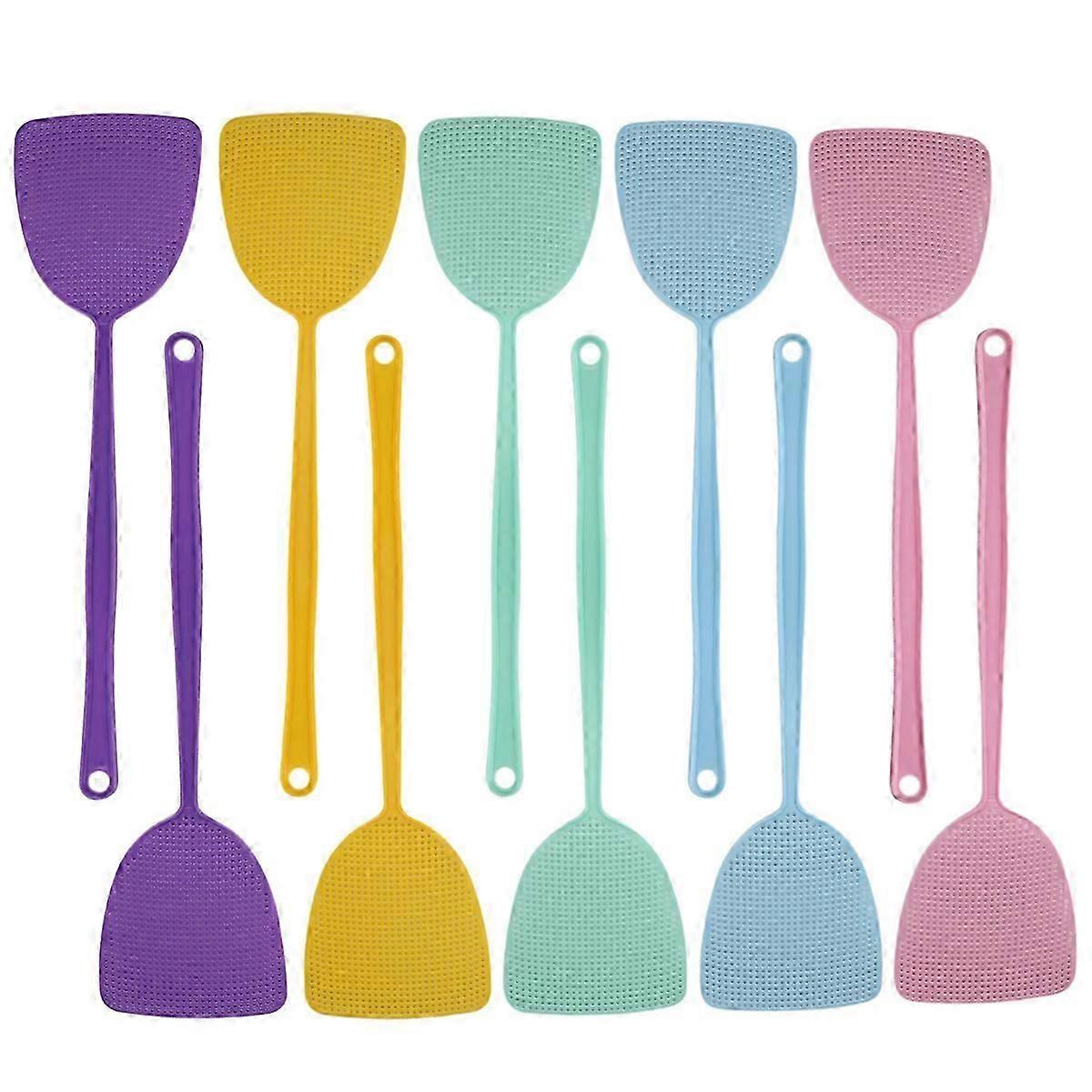 Fly Swatter 10 Pack Plastic Long Handle Fly Swat Manual Swat Control for Flies and Mosquito Multi-Co