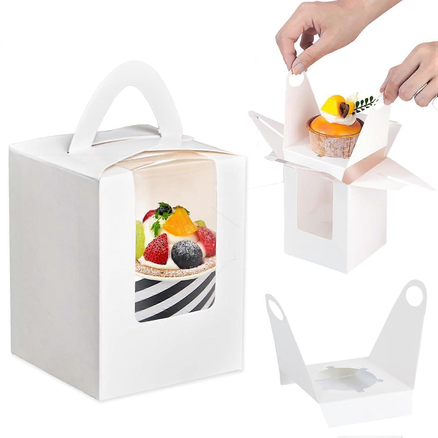 White Cupcake Boxes with Handle for Weddings, Birthday Parties