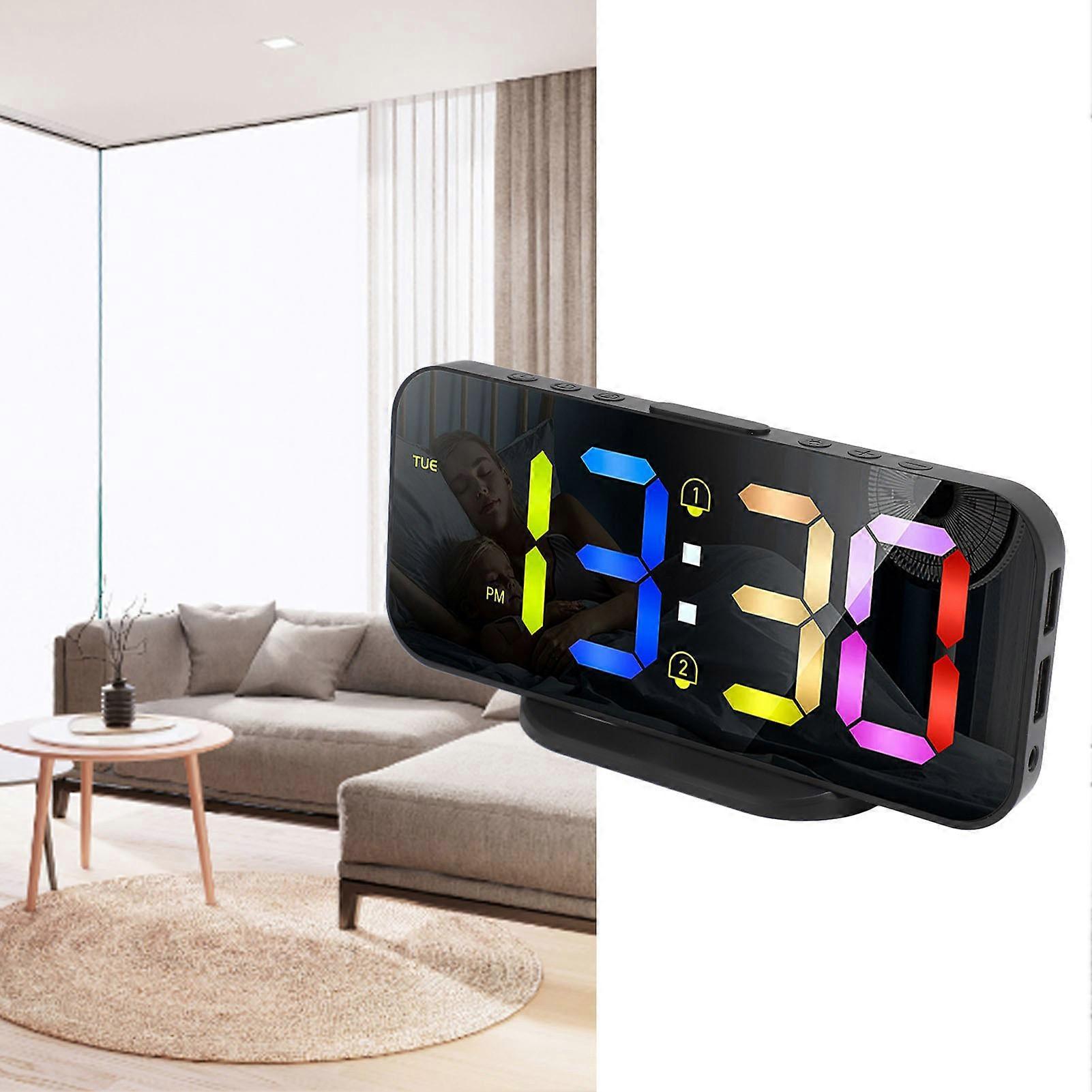 LED Mirror Electronic Clock 6.7 Inch HD Adjustable Brightness Black