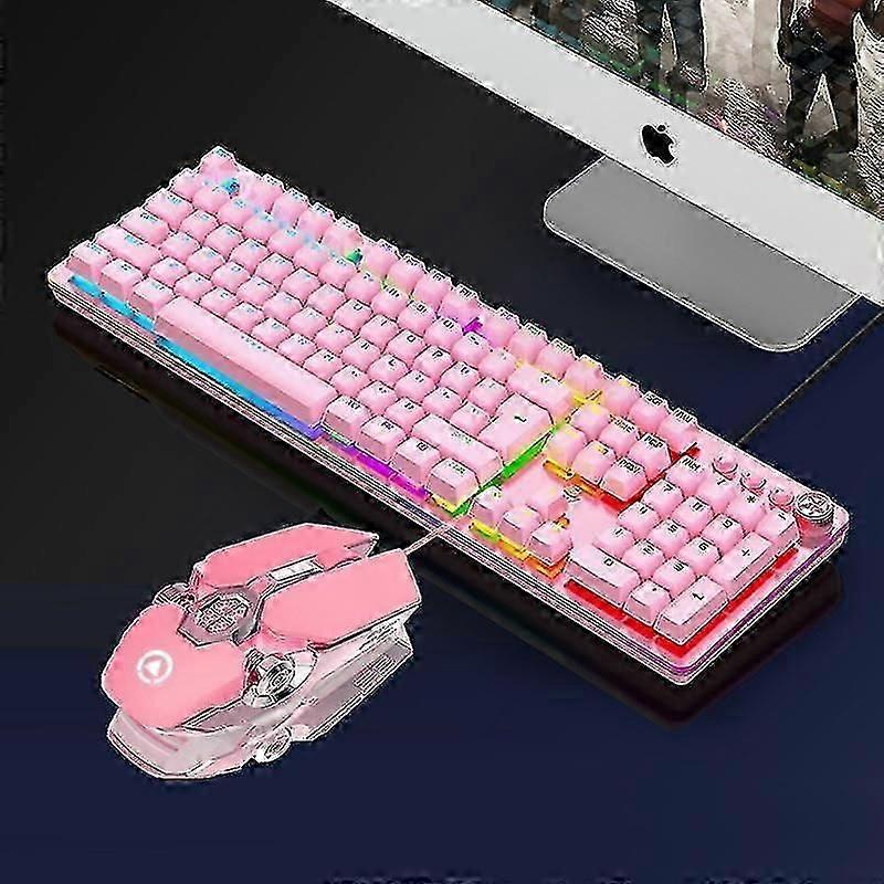 Pink Real Mechanical Keyboard And Mouse Set With Blue Switch