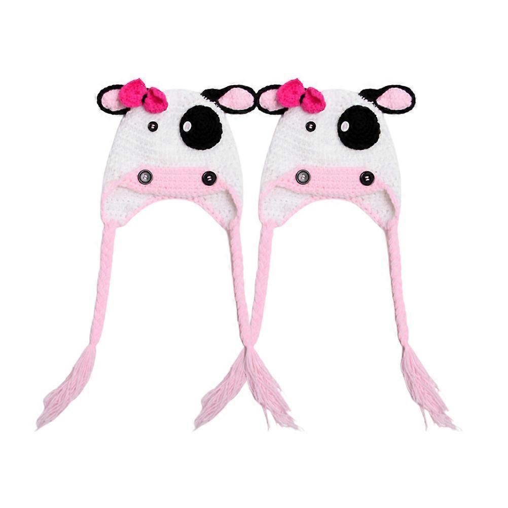 Cow Shaped Kids Knitted Baby Crochet Hat for Cold Weather and Photoshoot in Multi Color 1Set