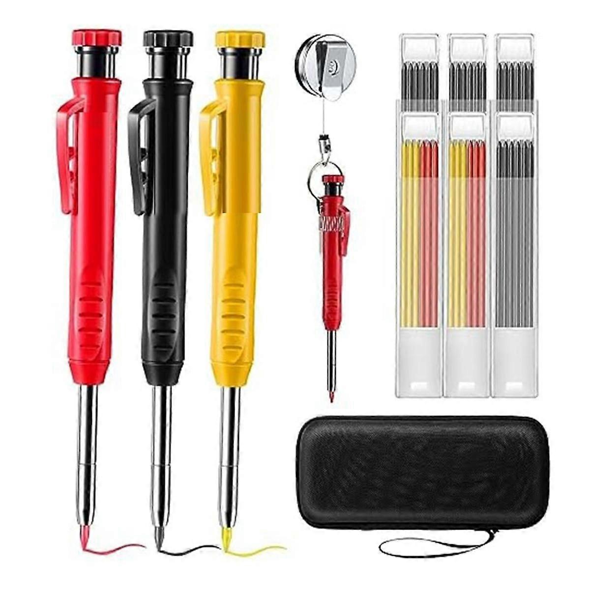 Woodworking Pencil with Retractable Holder, Deep Hole Marking Structure Pencil, Retractable Pen Hol
