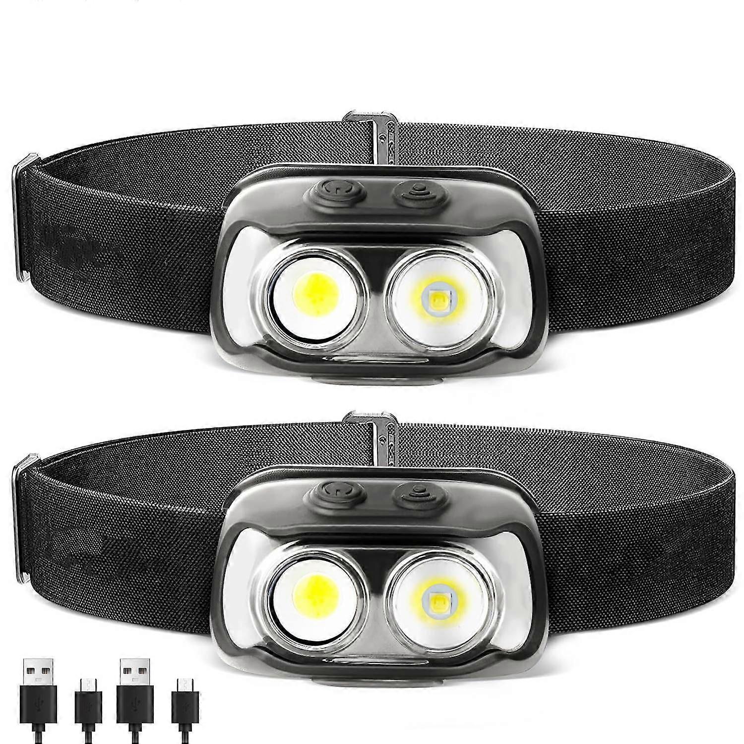 LED Headlights 2-Pack,1000 Lumen Motion Sensor Headlamp Rechargeble USB Cable Included,Ajustable Headband Lightweight Waterproof Flashlight for Campin