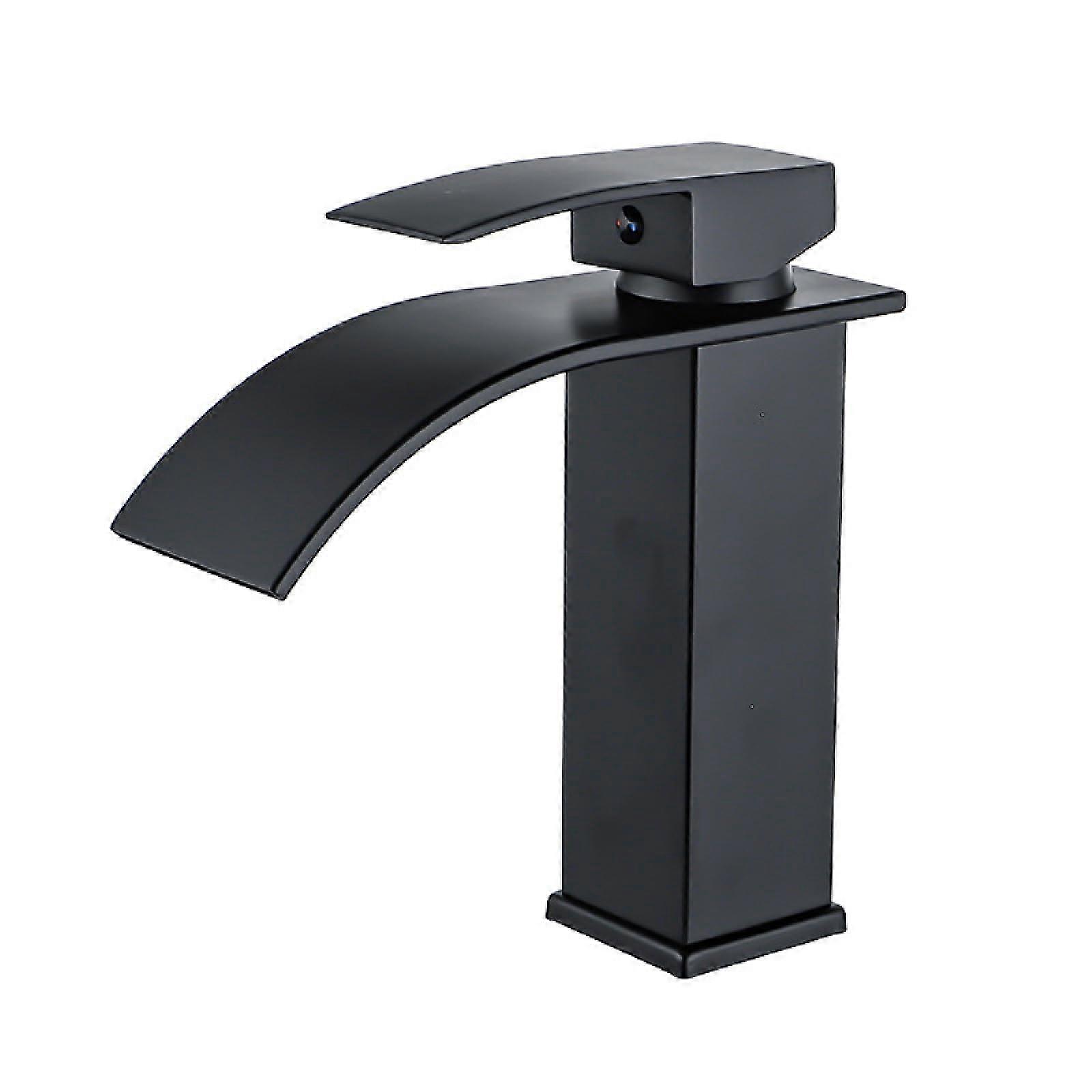 Bath and Basin Taps Waterfall Faucet Hot and Cold Single Hole Above Counter Basin Black Finish Gold Undermount Basin
