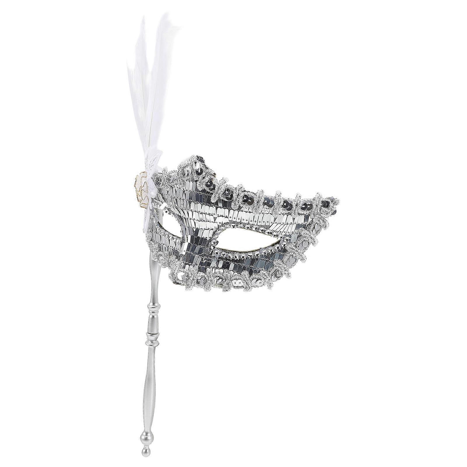 Silver Masquerade Mask on Stick for Pranking 4Pcs Handheld Party Masks