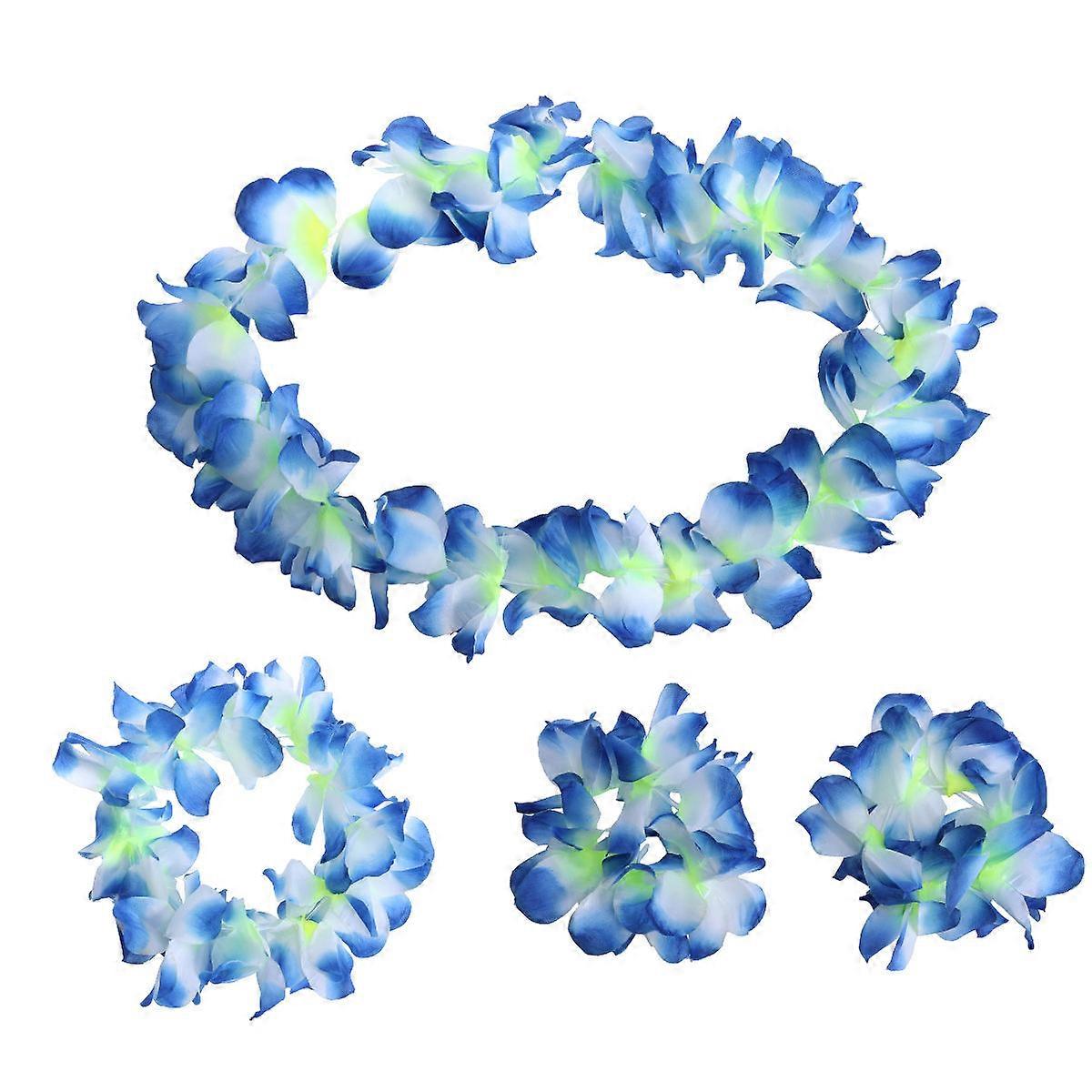 Floral Garland Wreath Headband Set for Hair Decoration 4Pcs Blue