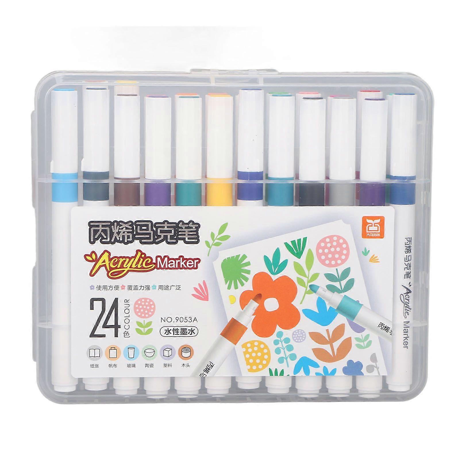 Acrylic Paint Markers Water Based Ink Waterproof High Coverage Paint Pens Paint Markers for DIY Painting 24 Color