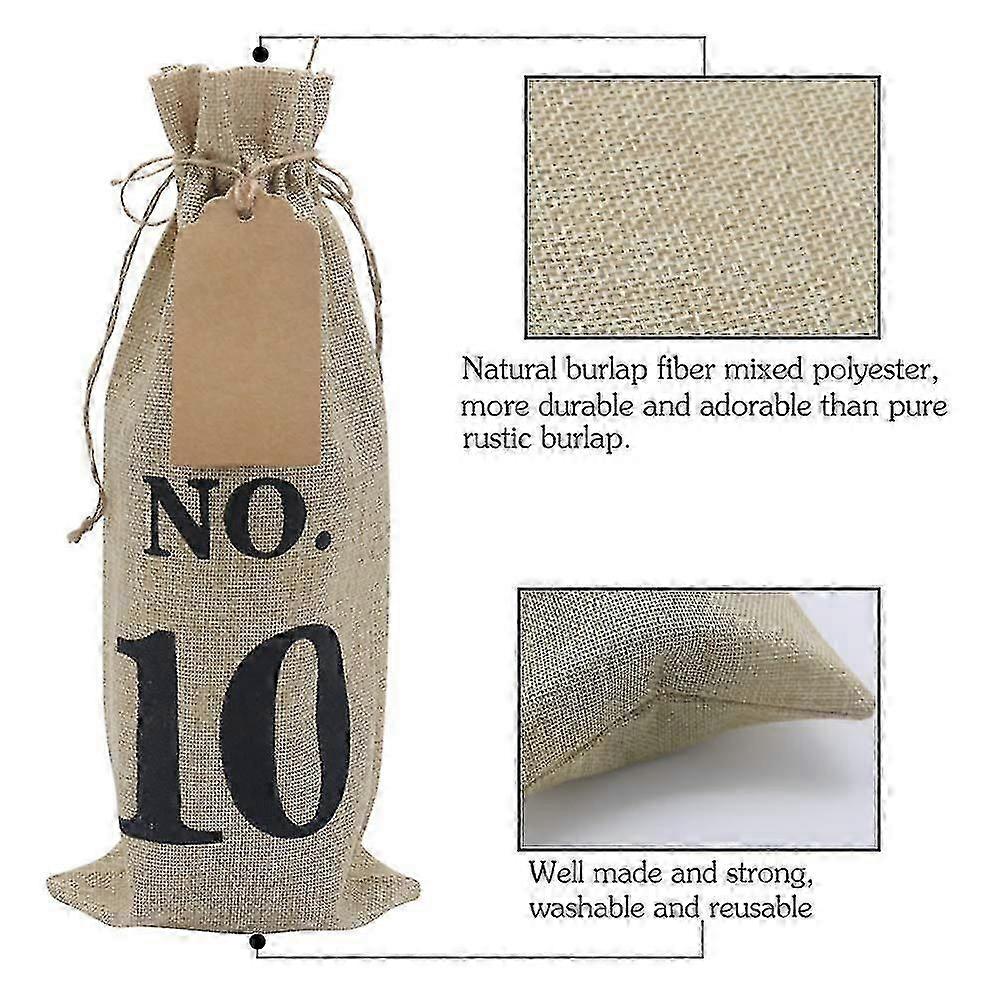10pcs Burlap Wine Bags With Tags For Blind Wine Tasting, Numbered Hessian Cloth Glass Bottle Gift Happy H