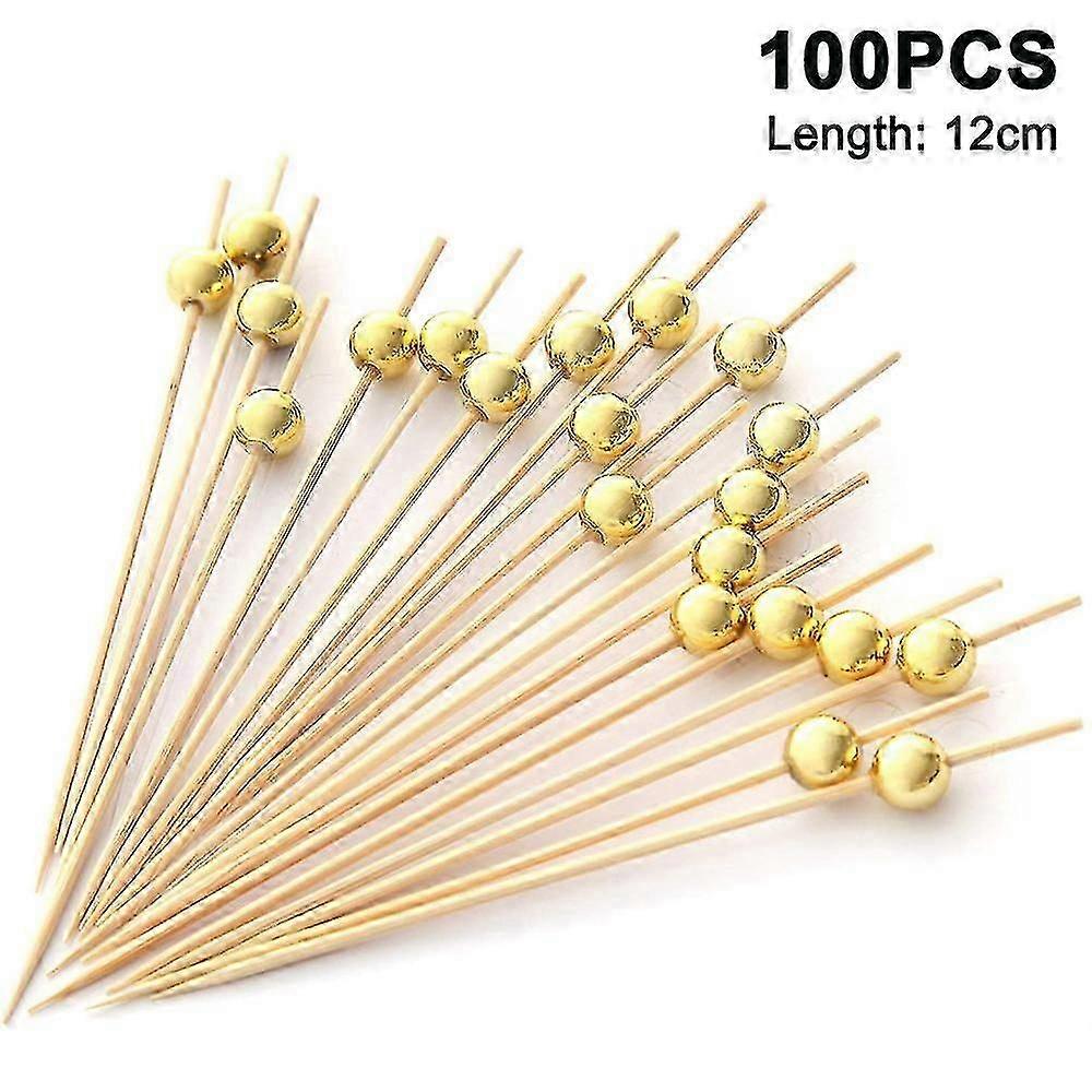 100pcs12cm Disposable Fruit Pick-gold Pearl
