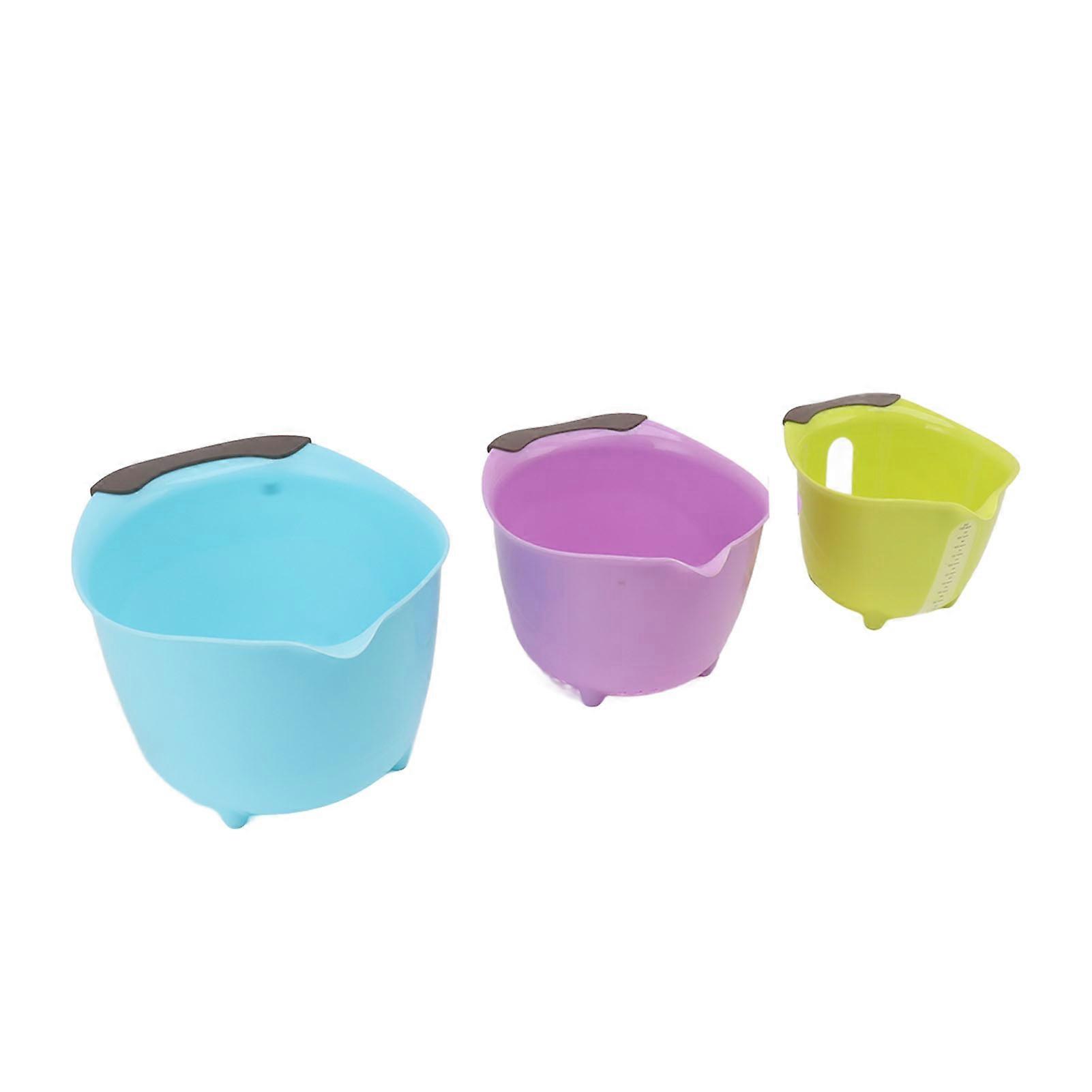 3pcs Stackable Drain Colander Set PP Green Purple Blue, 7.8-11.1cm