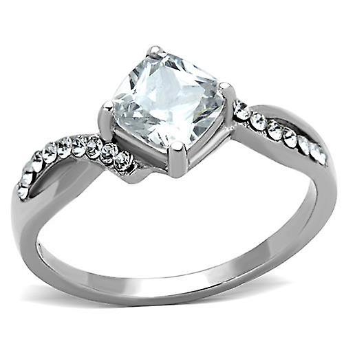 High polished (no plating) Stainless Steel Ring with AAA Grade CZ in Clear for Women Style TK1761