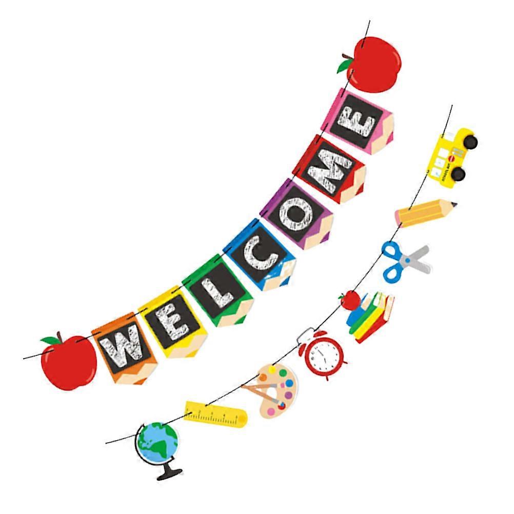 Back to School Bunting Colorful Party Pull Flag for 2Sets