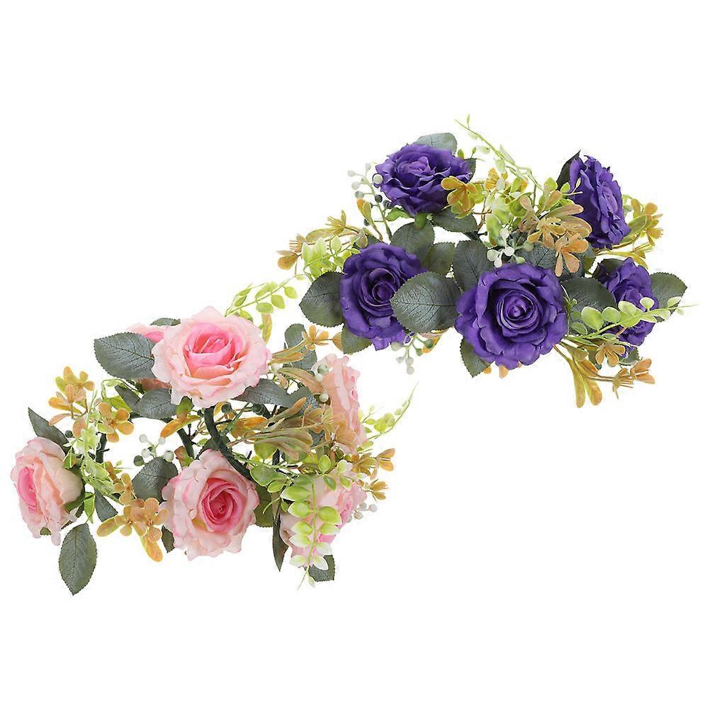 Artificial Rose Candle Ring Pillar Candles for Decoration 6Pcs Assorted