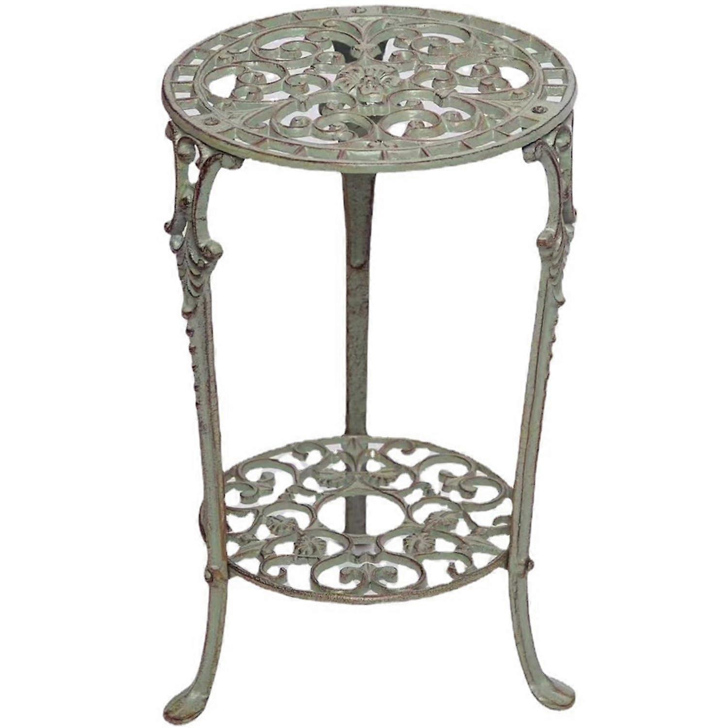 Retro Outdoor Side Tables Round Metal End Table AntiRust Patio Furniture Wrought Iron DoubleLayer Bistro Picnic Table