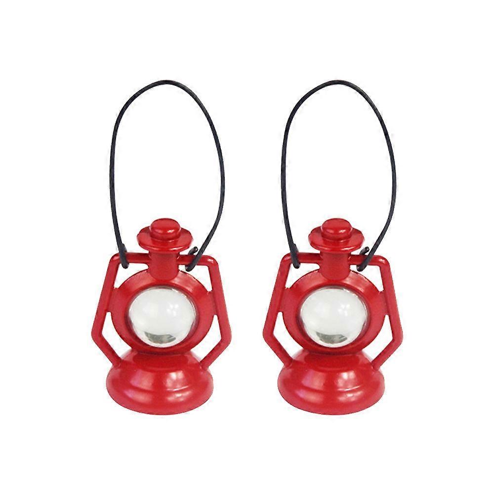 Simulation Kerosene Lamp for Decoration 2Pcs Red Alloy Dollhouse Supply