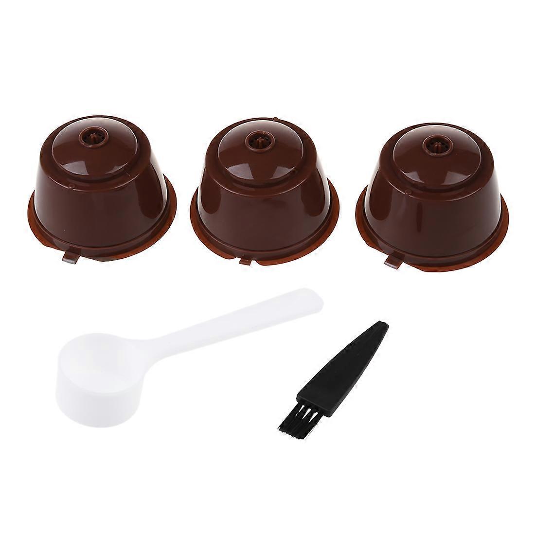 5Pcs Reusable Coffee Capsules Spoon Brush Set Coffee-color