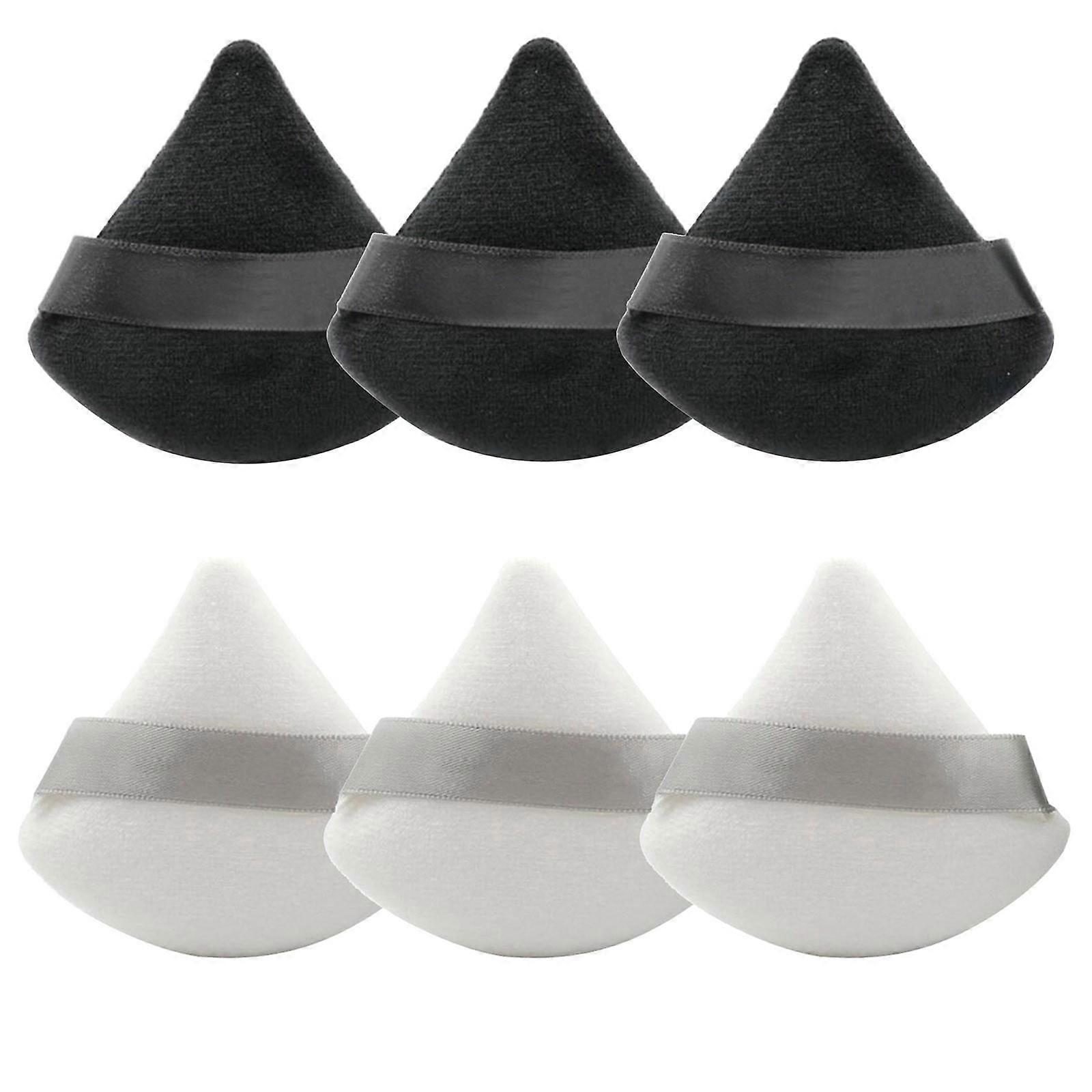 6 Pack Pure Cotton Powder Puff, Soft Reusable Makeup Sponge with Strap, Triangle Face Sponge for Foundation, Washable Cosmetic Puff
