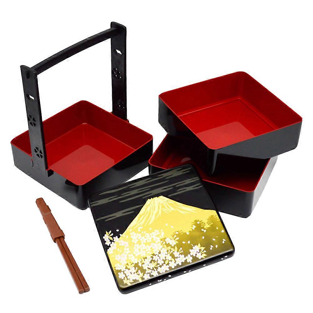 Japanese Style Food Container 3 Sets Sushi Box Black Picnic Use Moisture Retention Design