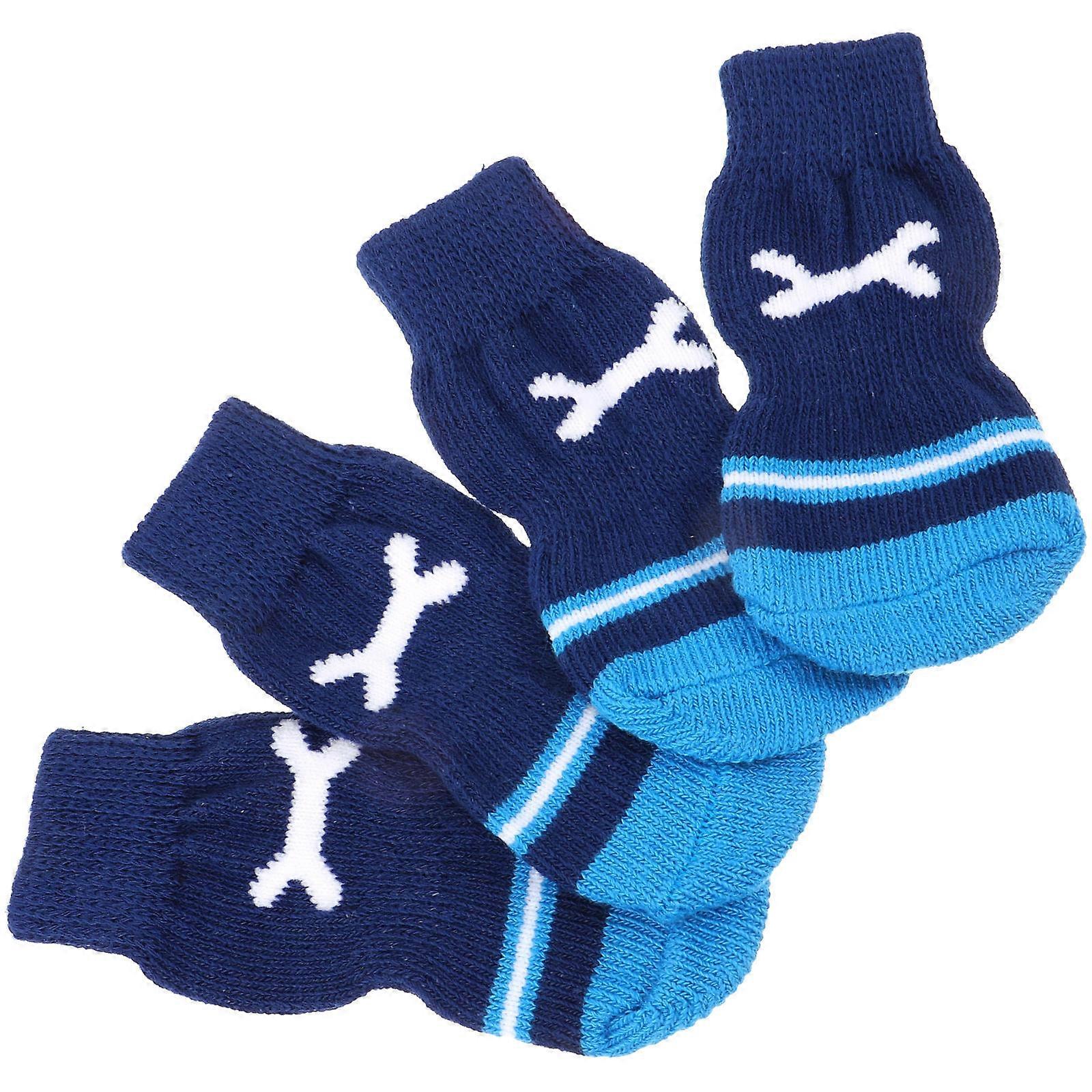 Adorable Pet Dog Socks With Paw Protection And Warmth 4 Pairs In Navy Designed For Small Dogs