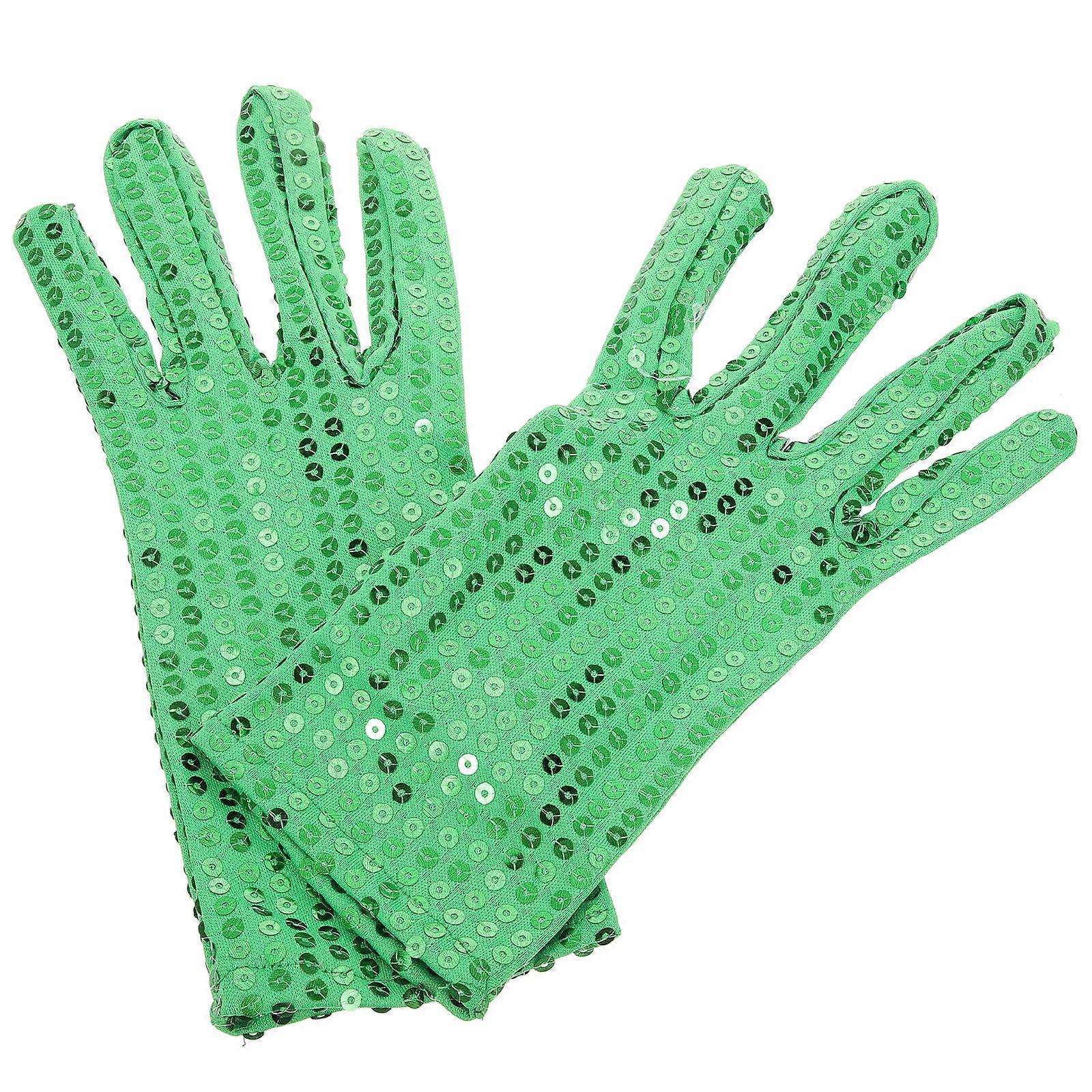 Dance Party Gloves Sequin Gloves for Performance 5Pairs Green