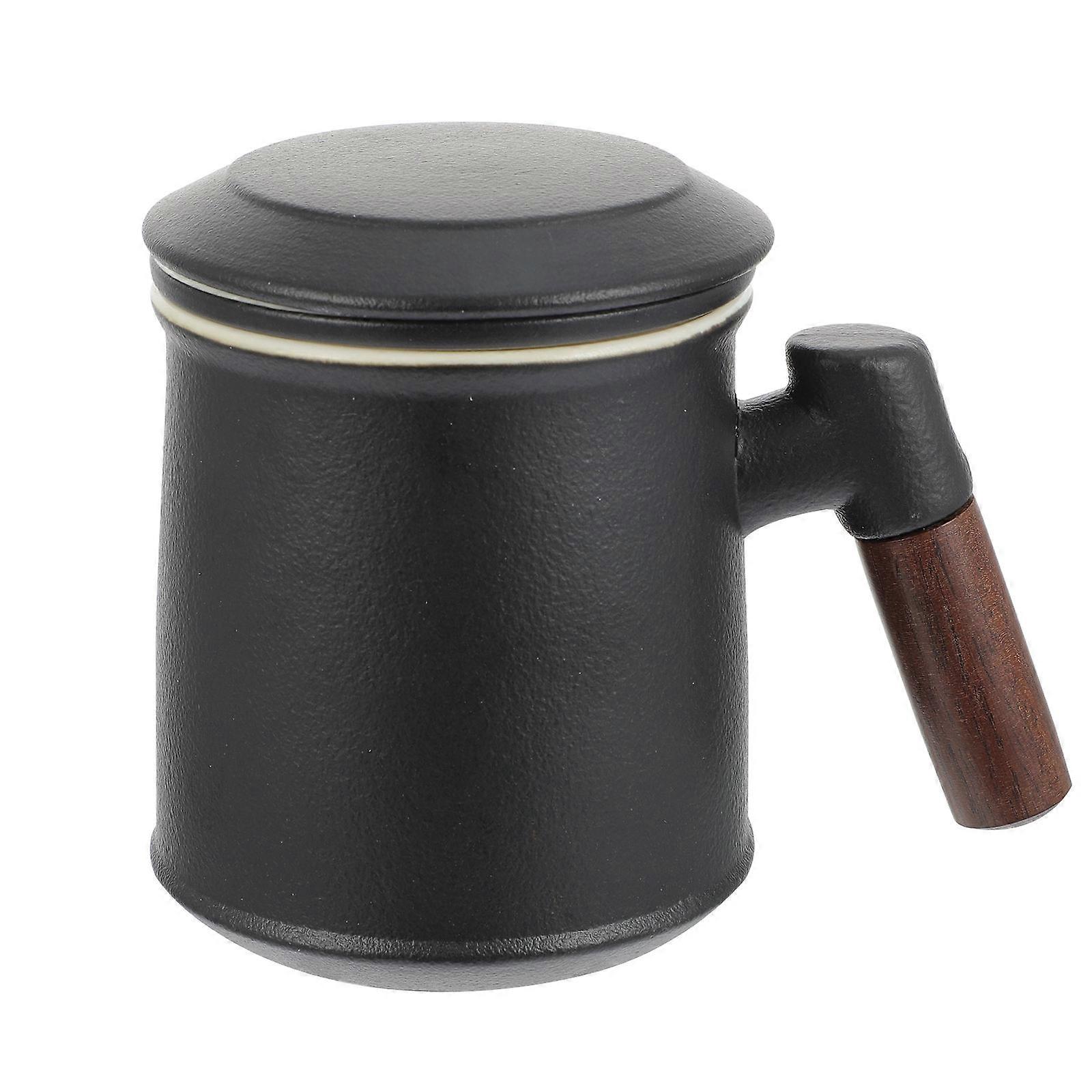 Lidded Tea Cup Ceramic Tea Mug for Drinking 2Pcs with Wooden Handle