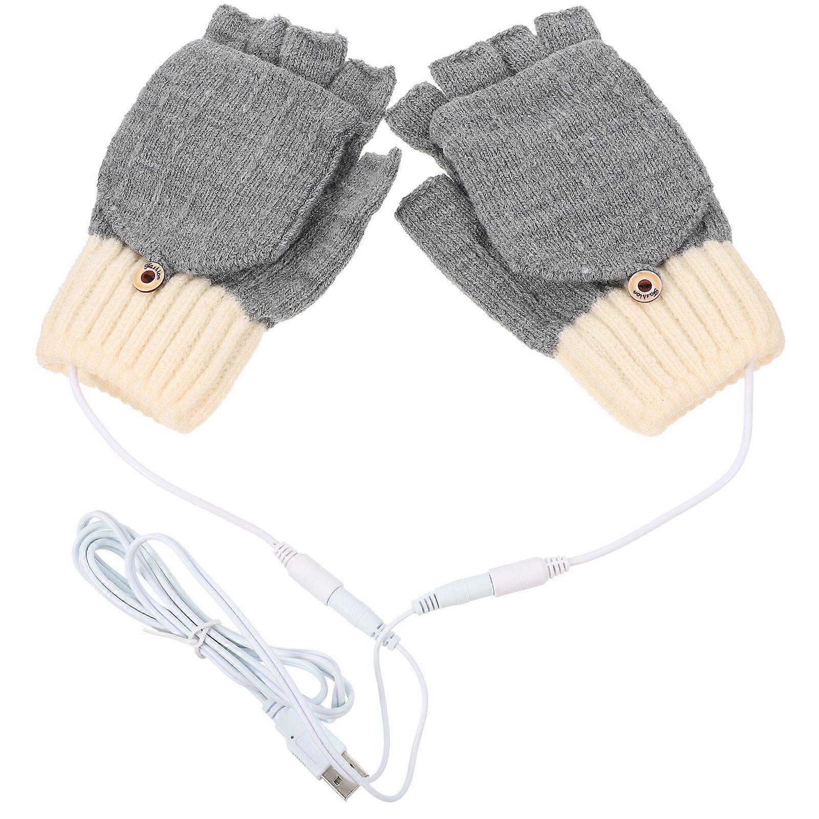 Heated Gloves Half-Finger Thermal Mitts for Warm Keeping in Grey 1Pair