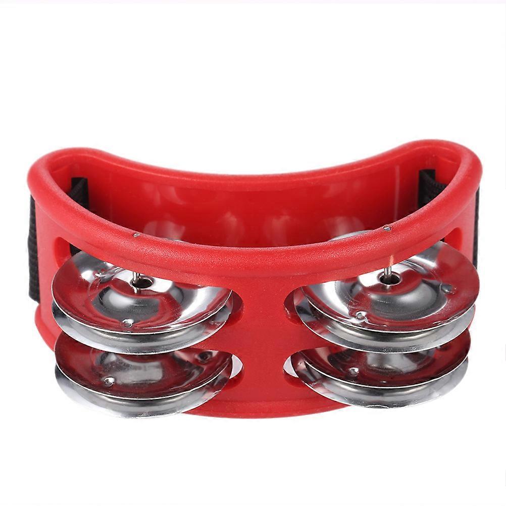 Foot Tambourine Musical Instrument for Game Use with Metal Jingle Bells Red