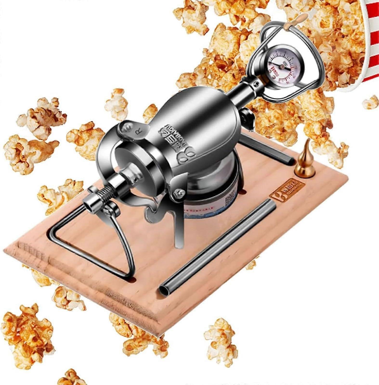 Popcorn Poppers Stainless Steel Mini Hand Cannon Popcorn Maker With Wooden Base Pressure Reducing Valve Model A