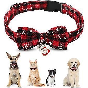 Weihnachts-Katzenhalsband, Katzenhalsband mit Fliege und Glöckchen, verstellbares Weihnachts-Hundehalsband, Weihnachtshalsband Cs
