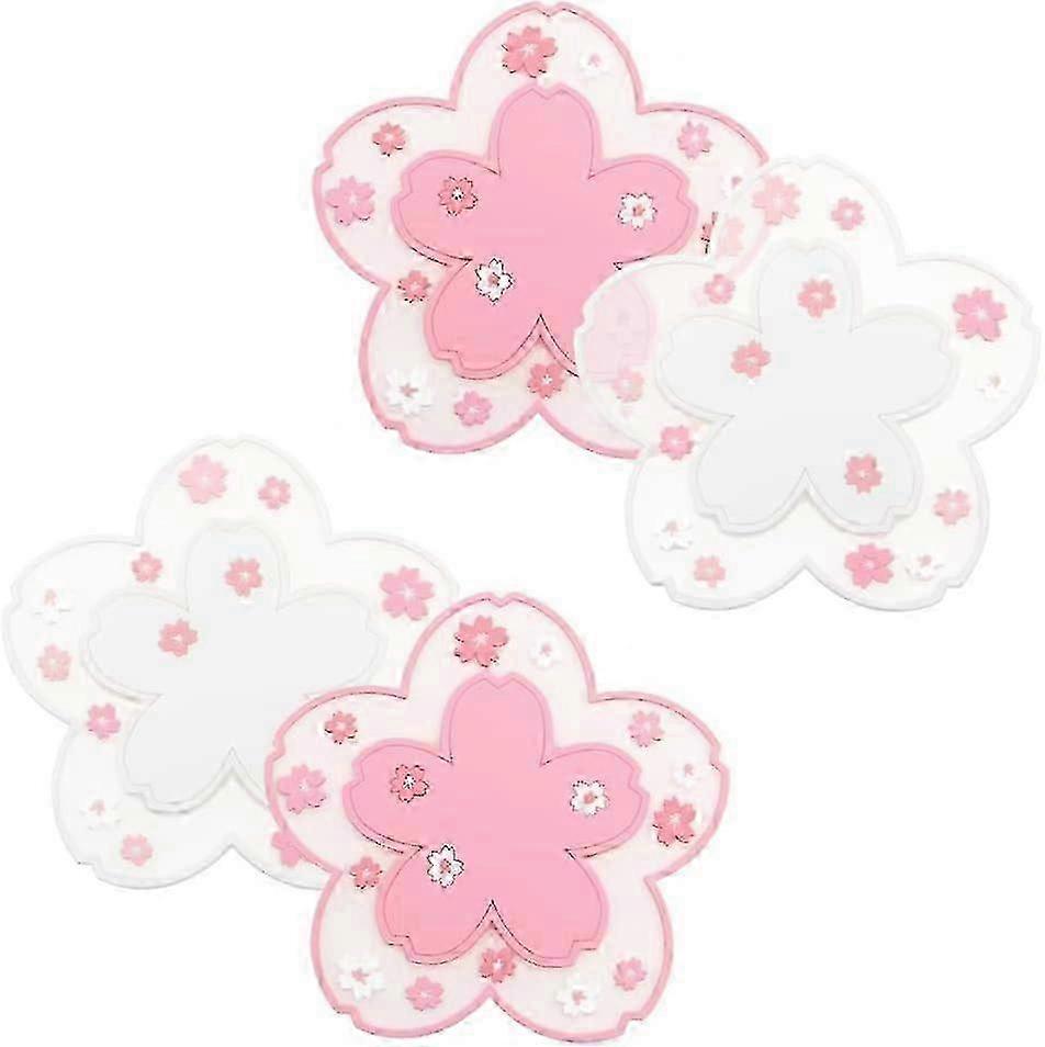 4 Pcs PVC Sakura Coaster Mat Table Mats Cup Non-Slip Washable Coaster in Sakura Pattern for Table Insulation Wine Glasses Tea Cups Kettle Mat Tablewar