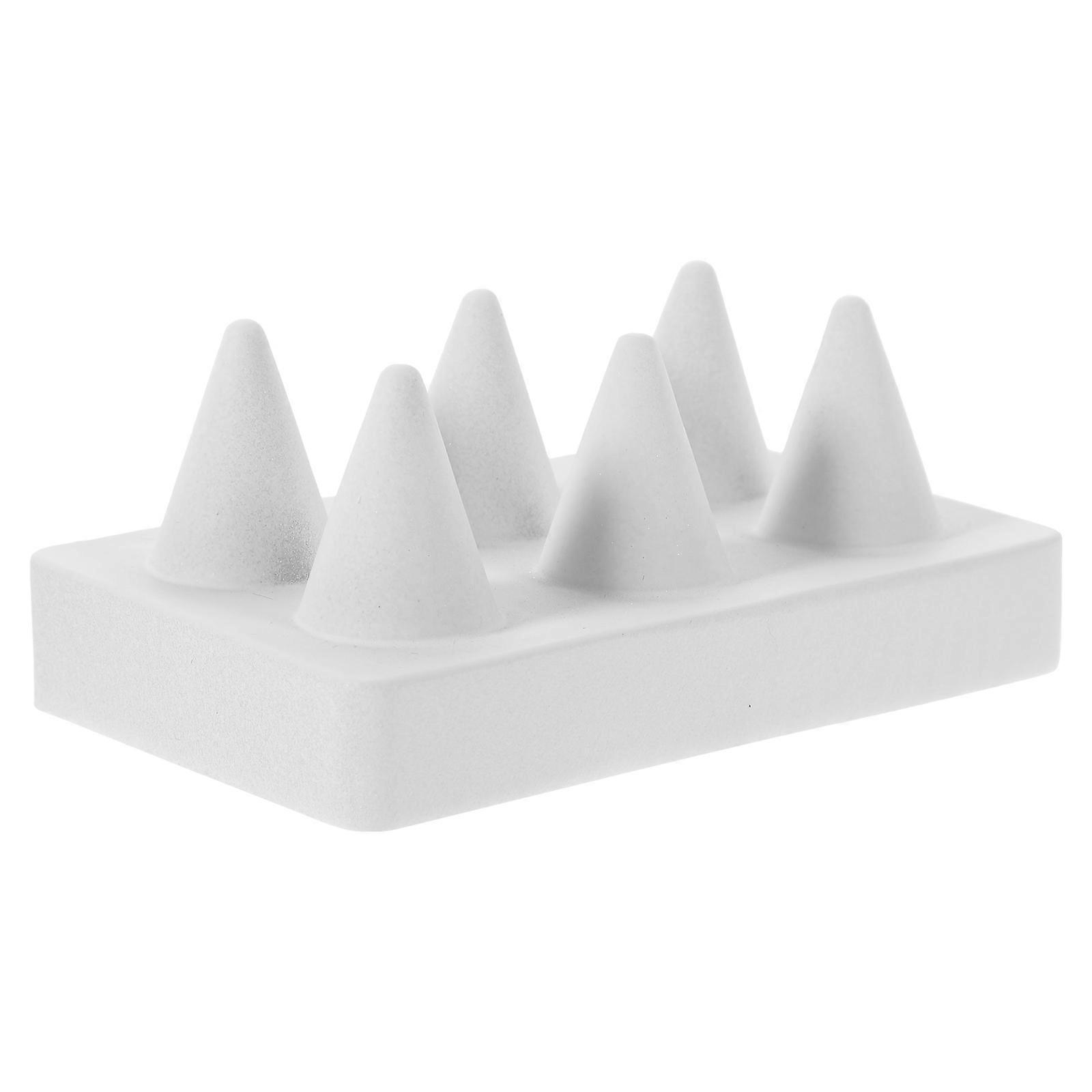 White Resin Ring Rack Six-Cone Display Stand for Jewelry Storage