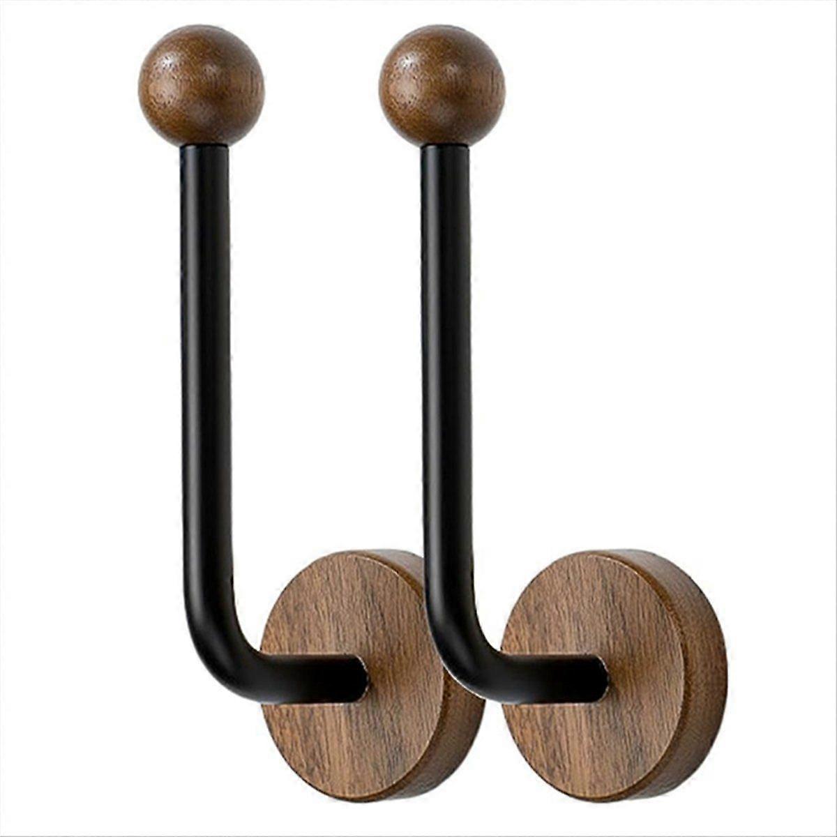 Modern Adhesive Curtain Holdbacks No Drill with Wood Base, Wall Mounted Tiebacks for Drapes, Rustic