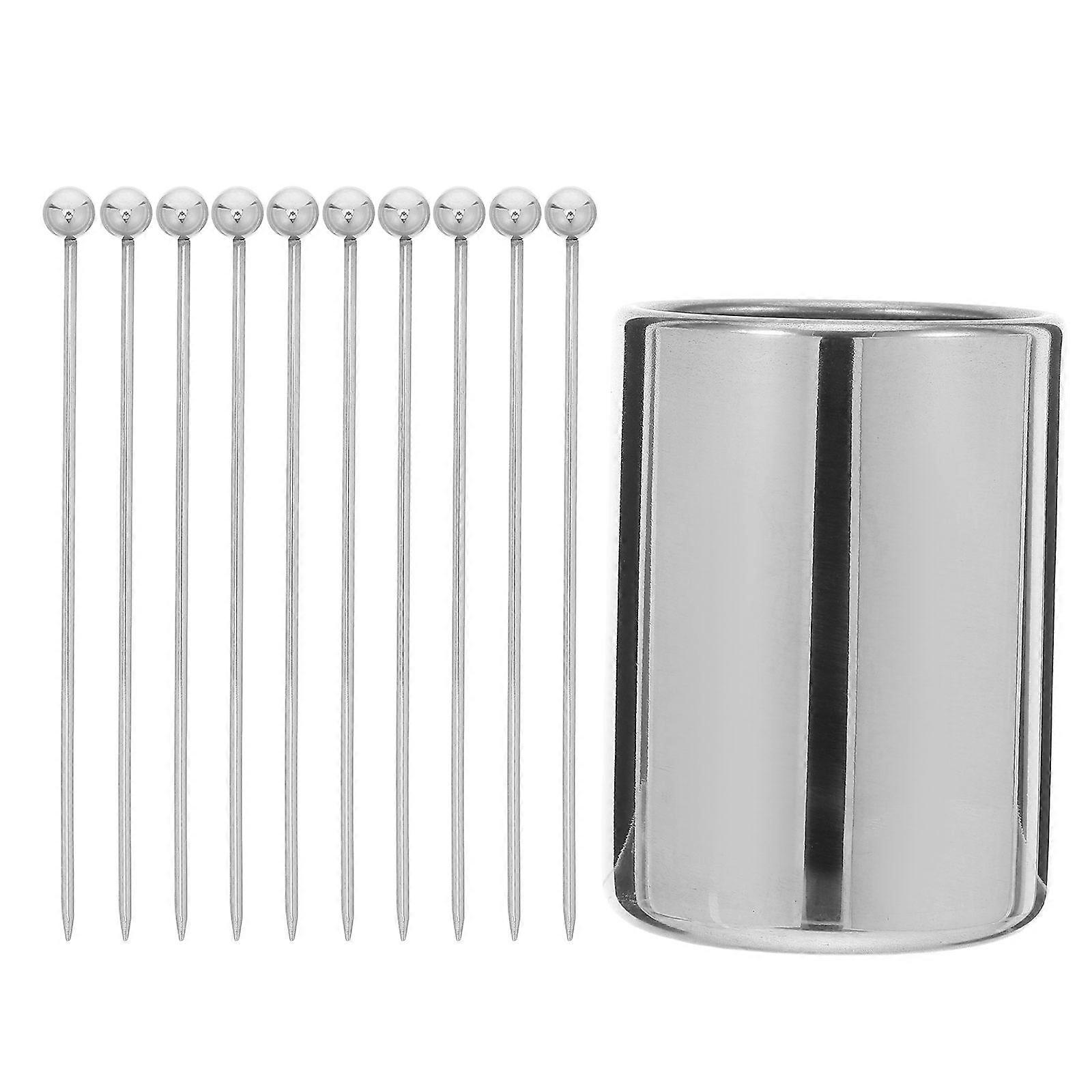 1 Set Stainless Steel Cocktail Picks Set with Holder - Reusable Martini Garnish Skewers - Drink Decoration Sticks for Appetizers Olives Fruit Parties