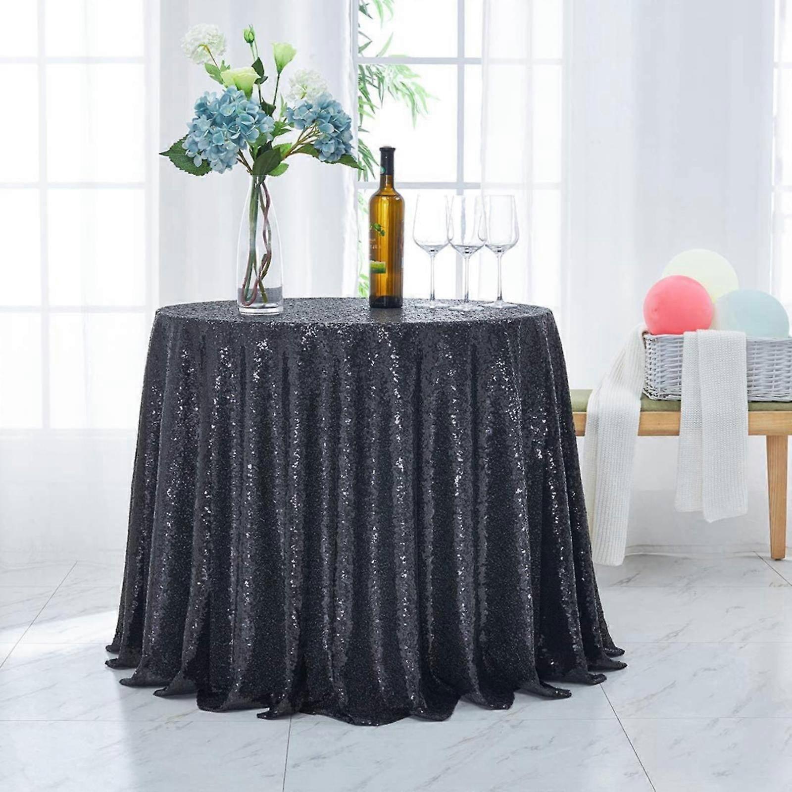 Uclet Saving Table Cloth, 23.6IN Round Sparkly Sequin Tablecloth Compatible with Wedding Party, Christmas, Dessert Events Decor