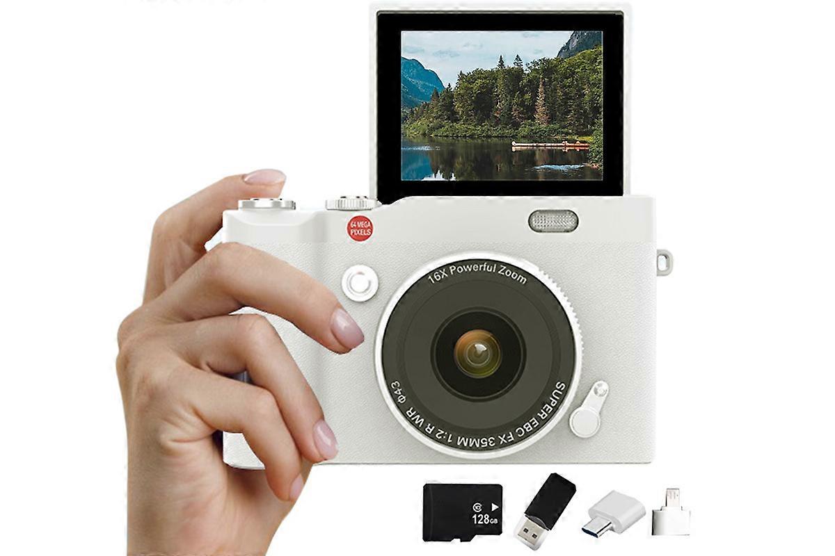 4K Digital Camera 64MP Vlogging Camera with 180-degree Flip Screen 16X