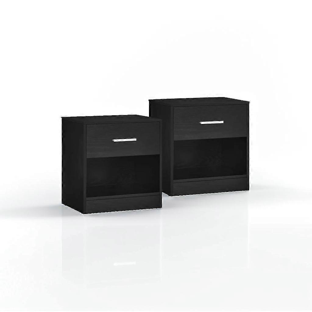 Set Of 2 Bedside Tables With Drawer And Handle - Black