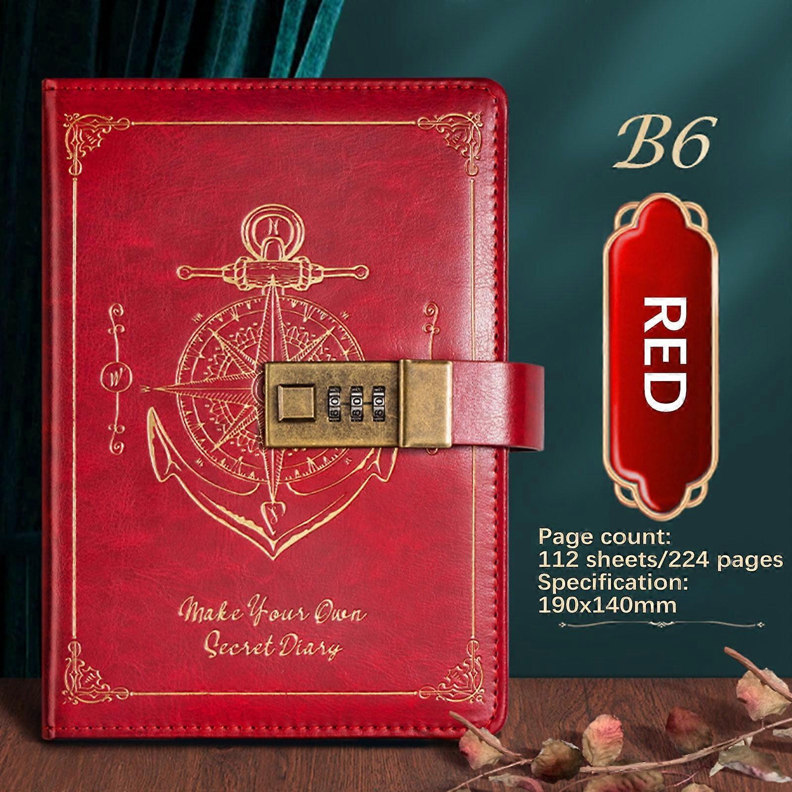 Retro Password Notebook with Lock, B6 Leather Diary, Compatible with School Supplies, Back to School Student Gift